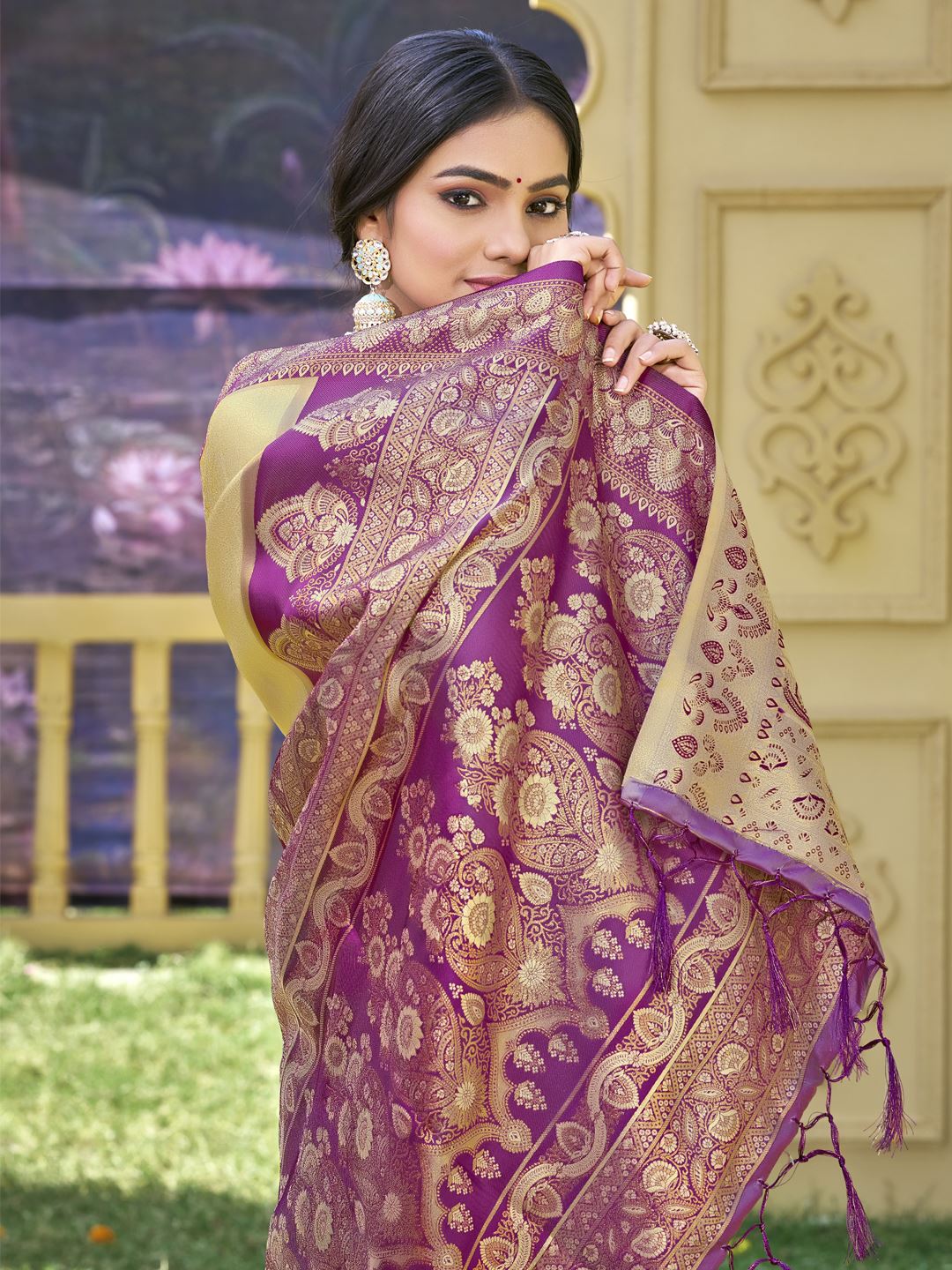 Beige Color Woven Work Banarasi Silk Saree