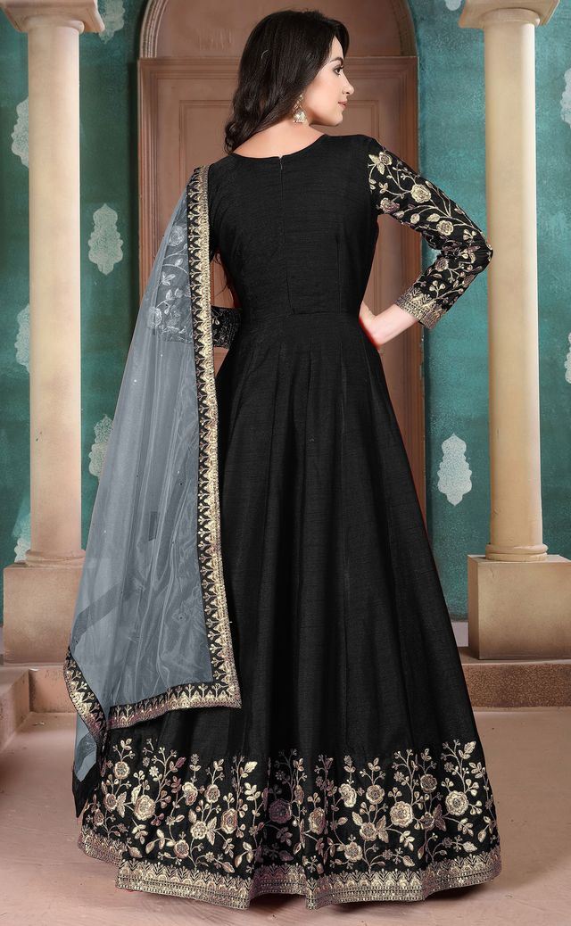 Black Adda Silk Heavy Embroidery with Embroidered bordered Border Dupatta Anarkali Suits