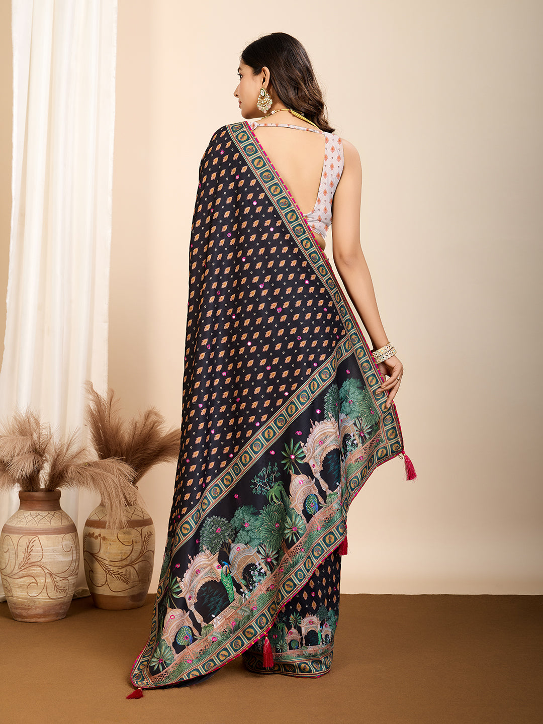 Black Beautiful Designer Digital Printed With Hand Work Ceremonial Trendy Girlie Saree
