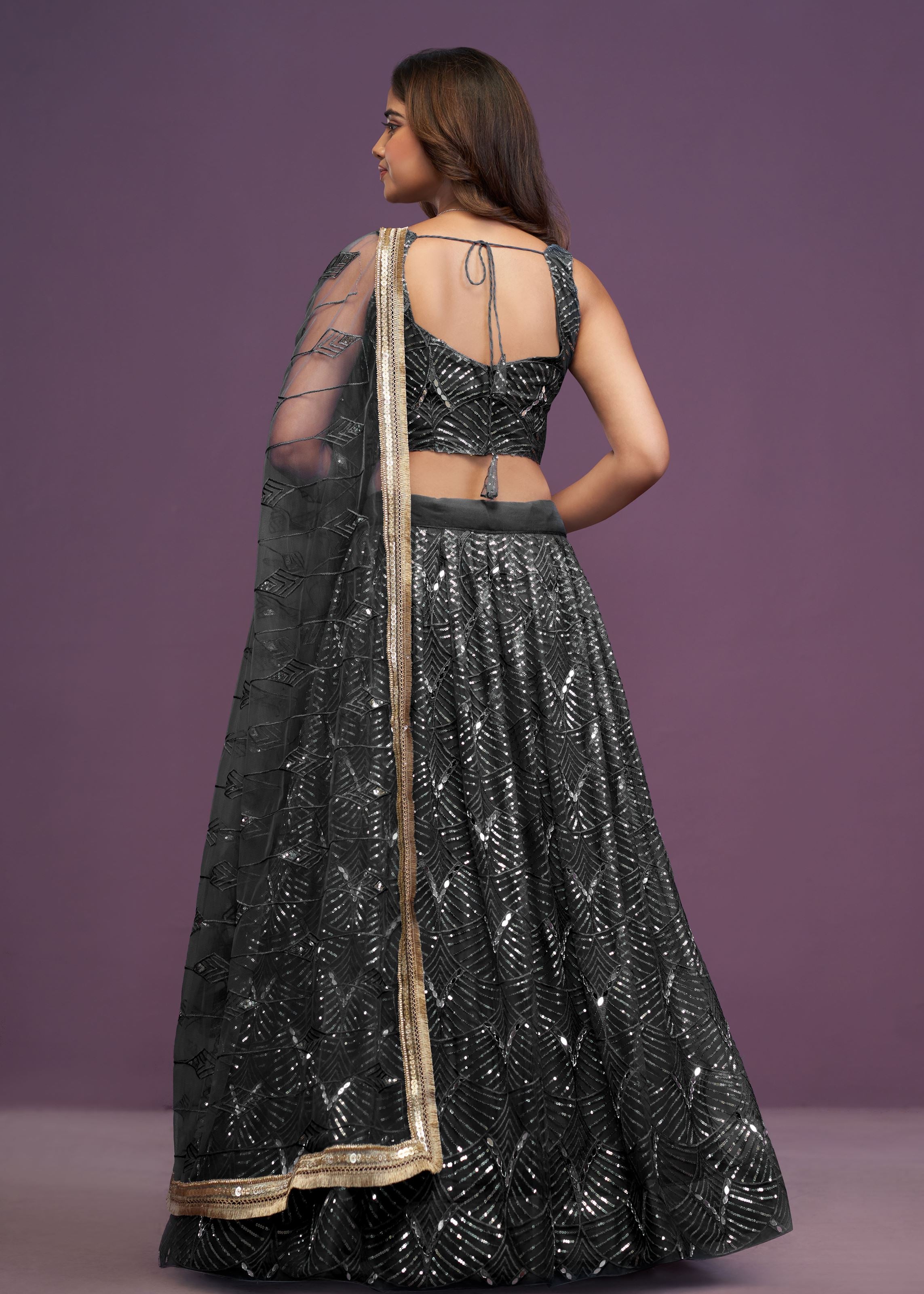Black Butterfly Net Real Mirror With Sequence Embroidery Work Lehenga Choli