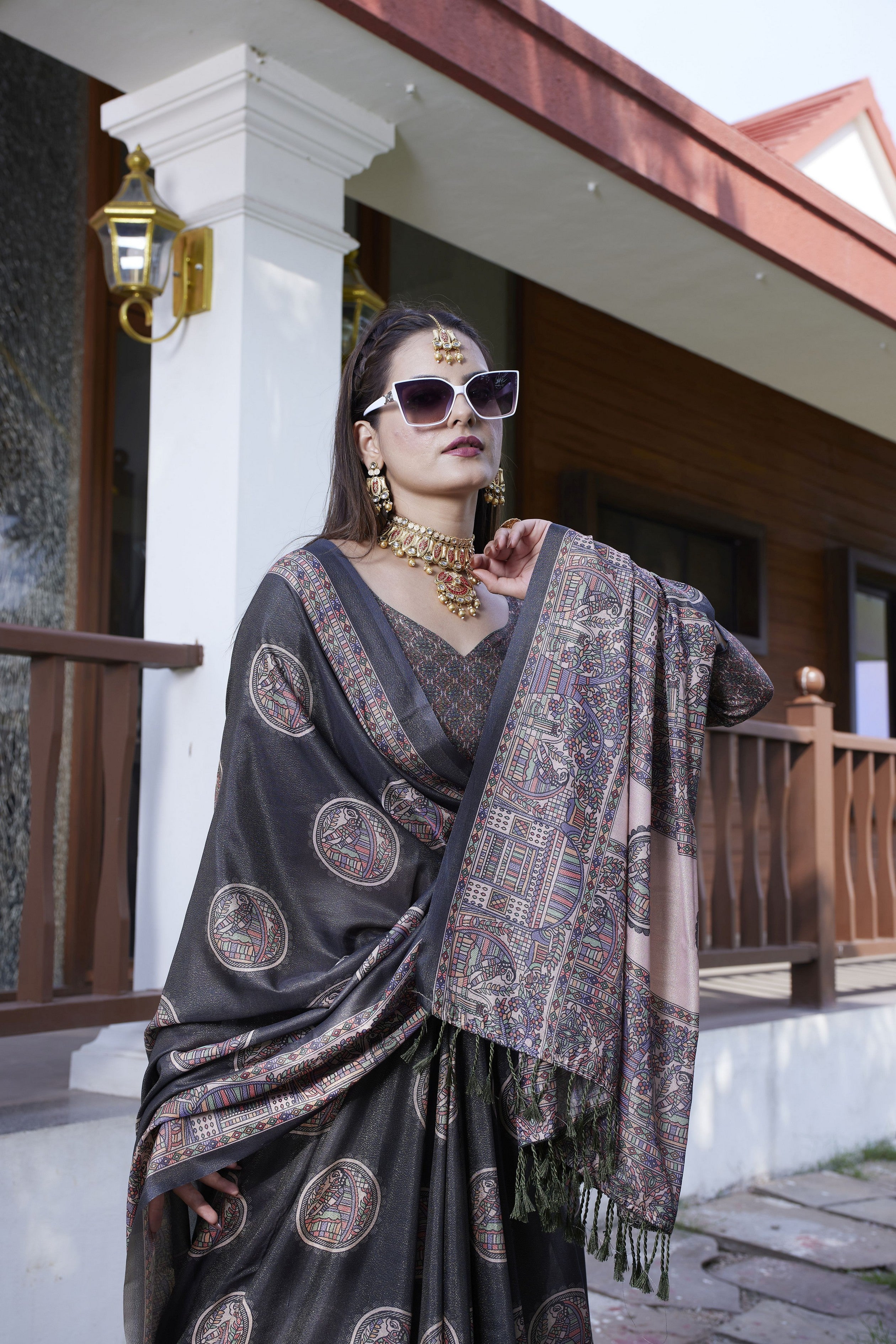 Black Crepe Designer Partywear Saree