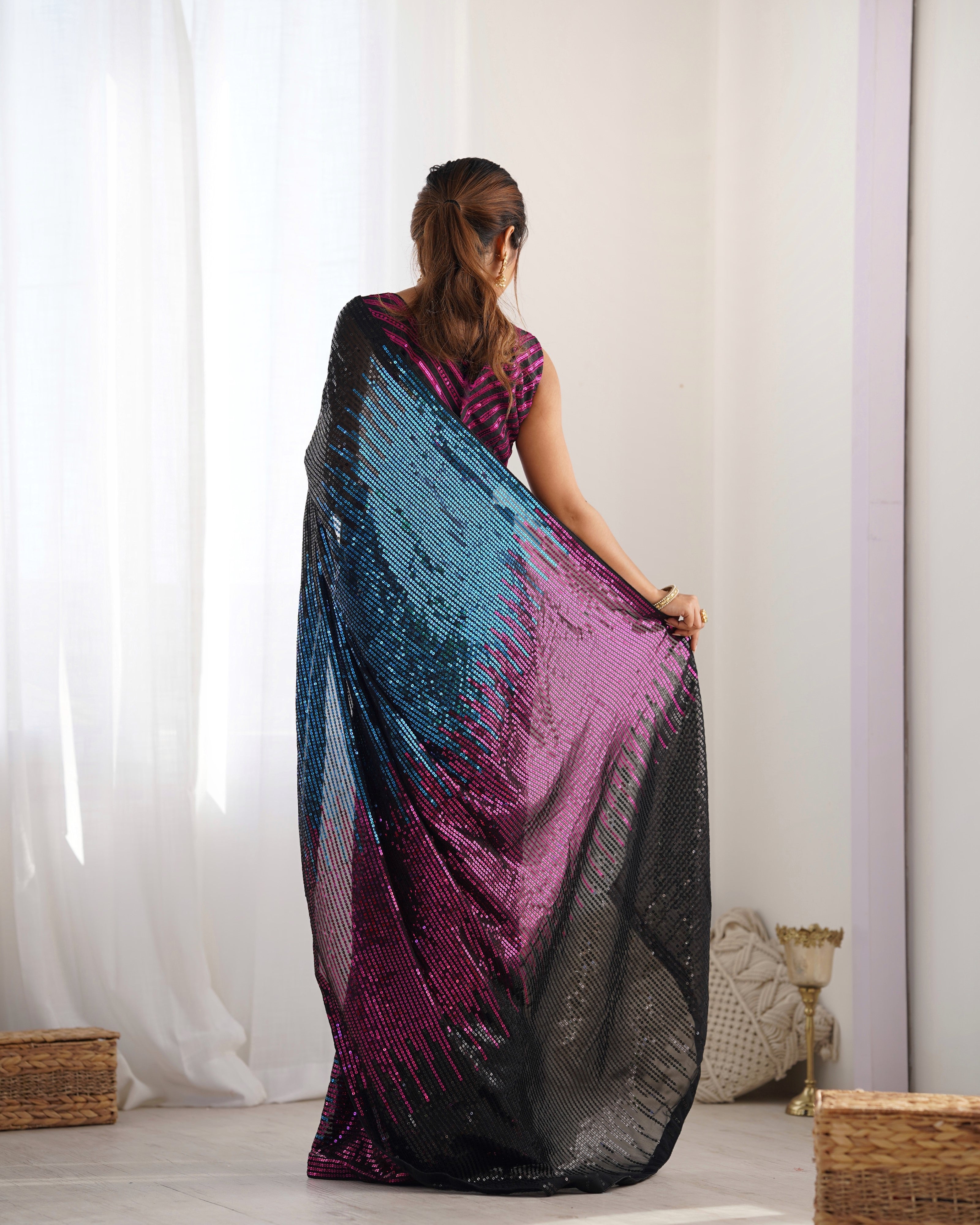 Black Designer Bollywood Looks Georgette Fabric Saree For Party Looks