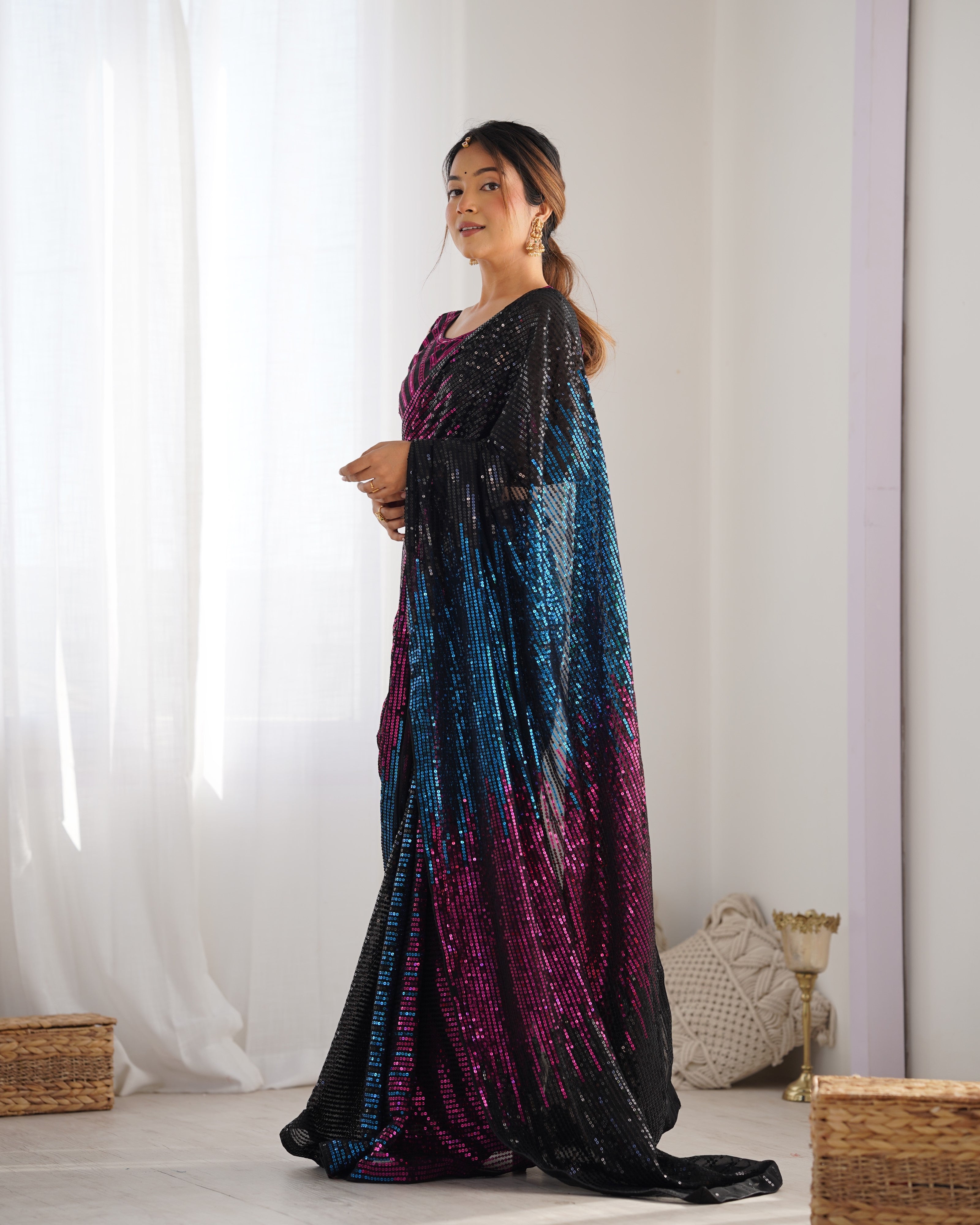 Black Designer Bollywood Looks Georgette Fabric Saree For Party Looks