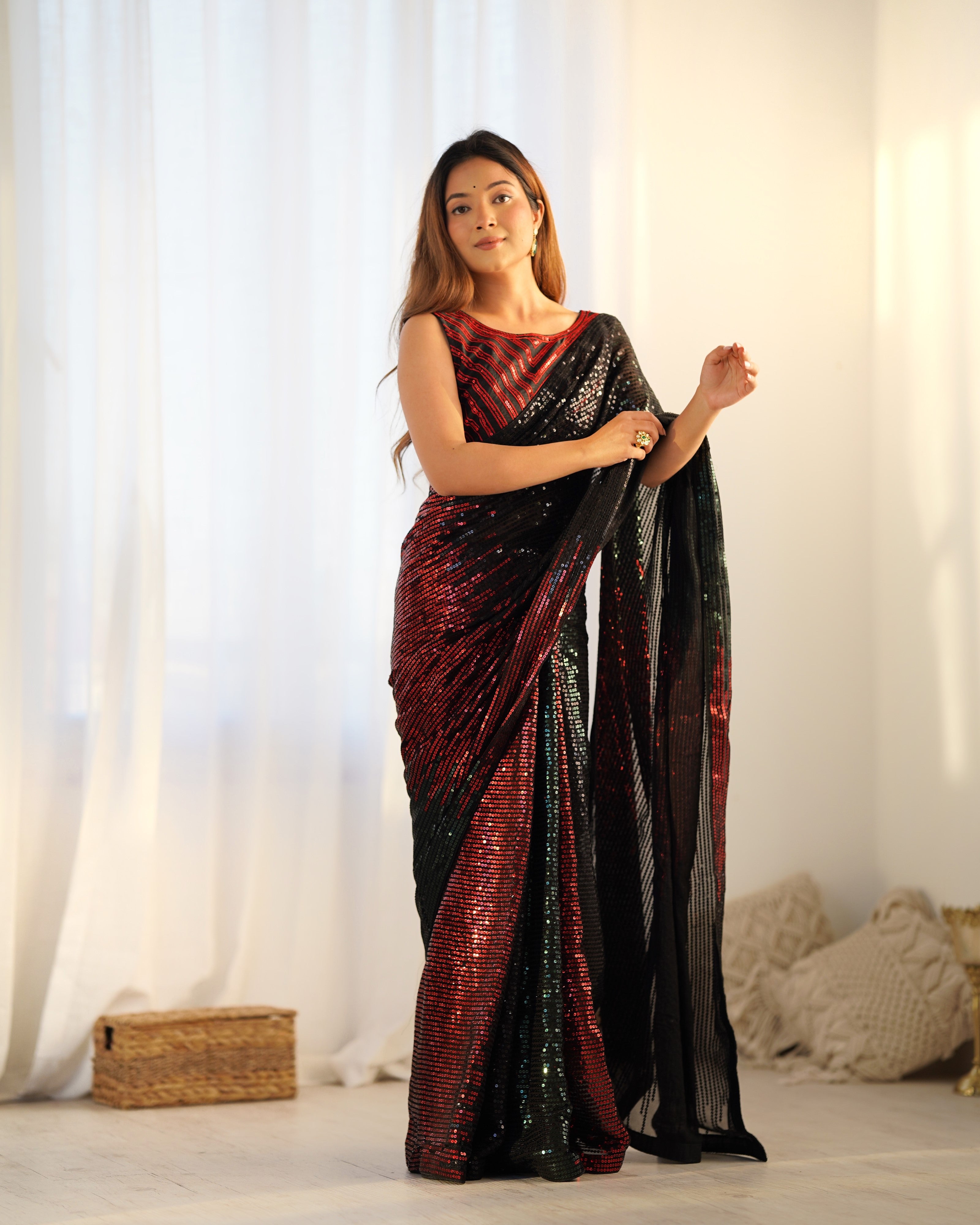 Black Designer Bollywood Looks Georgette Fabric Saree For Party Looks