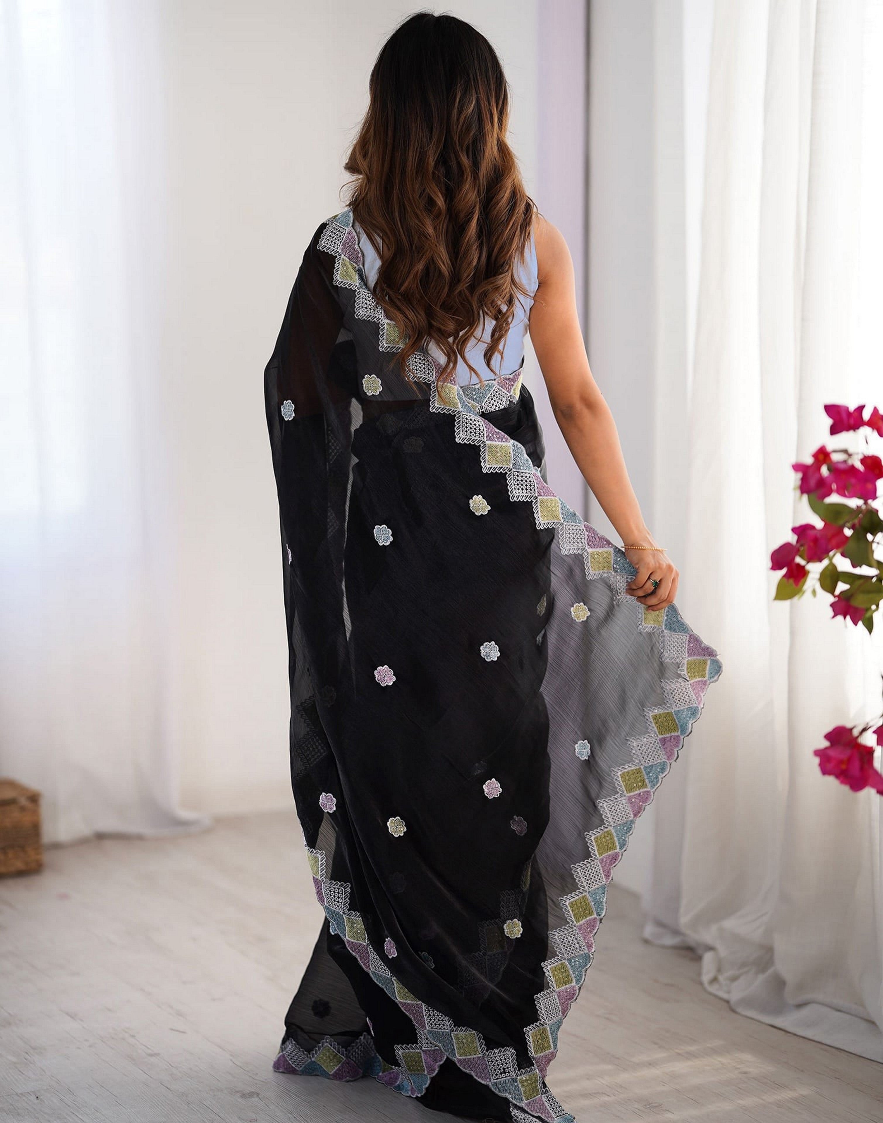 Black Fancy Embroidery Work Jimmy Choo Girlie Bollywood Saree
