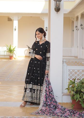 Black Faux Georgette Suit With Embroidery Zari Sequins-work