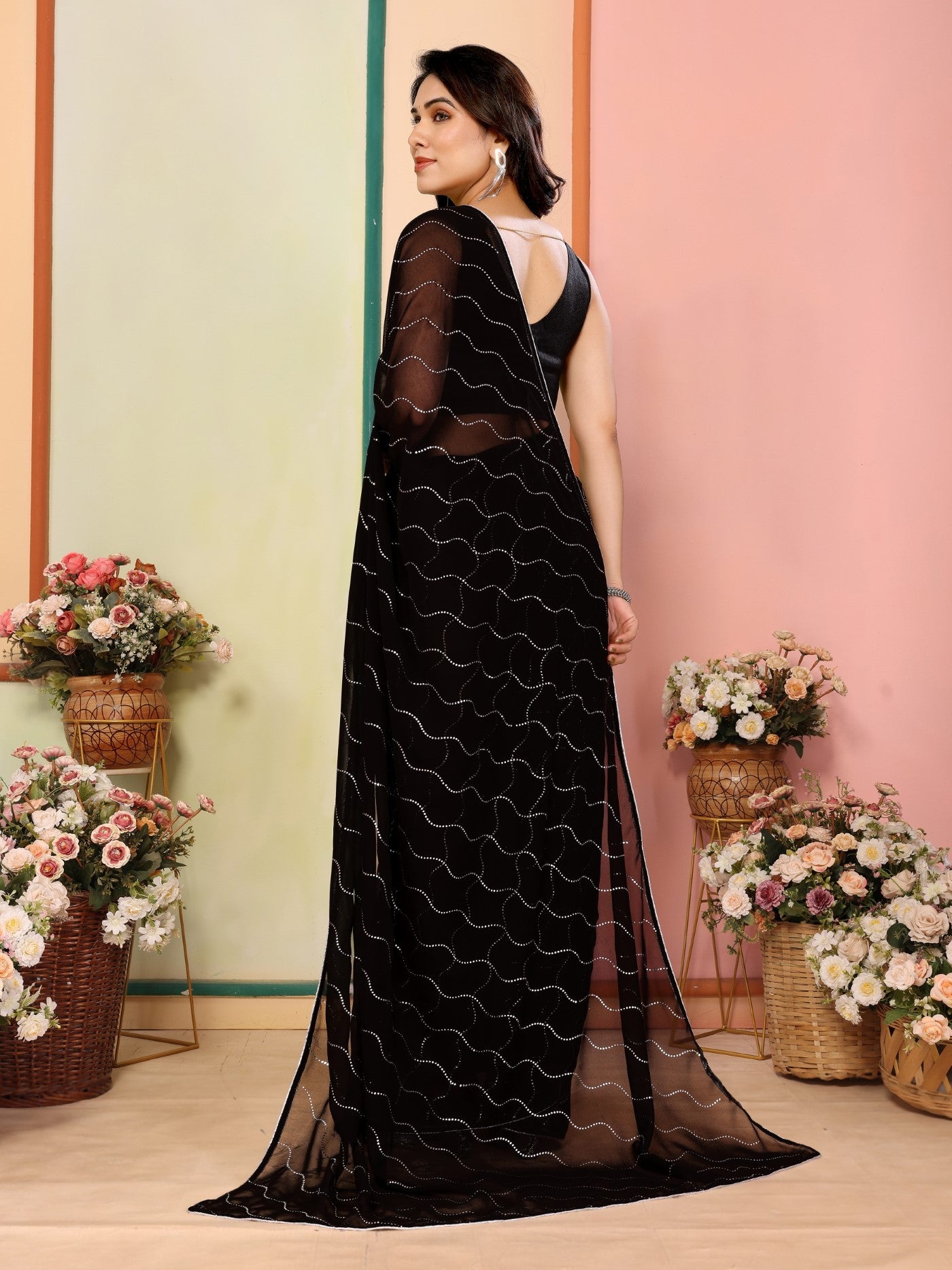 Black Georgette Saree With Mukesh Work Saree