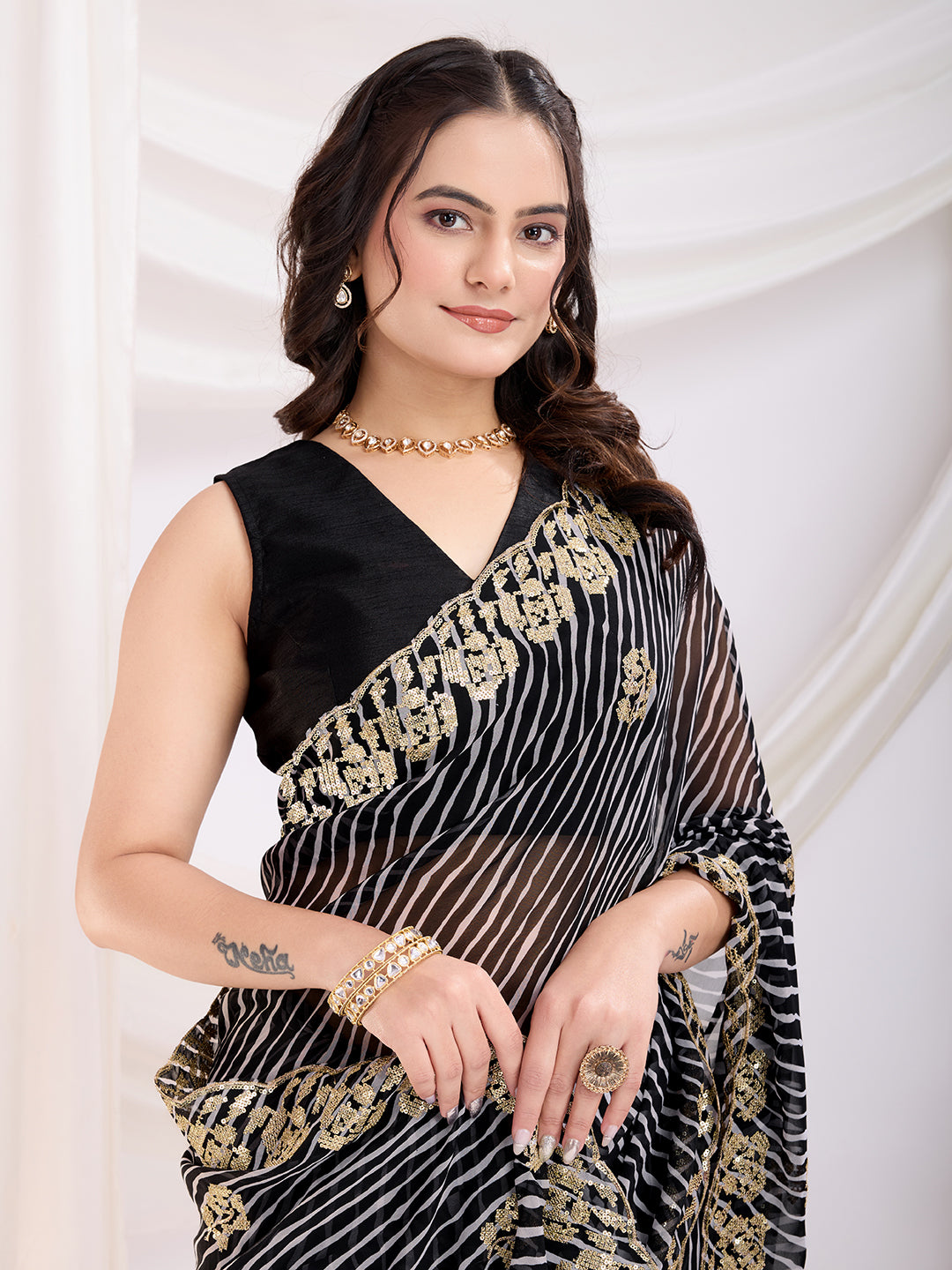 Black Georgette Sequins Designer Bollywood Saree