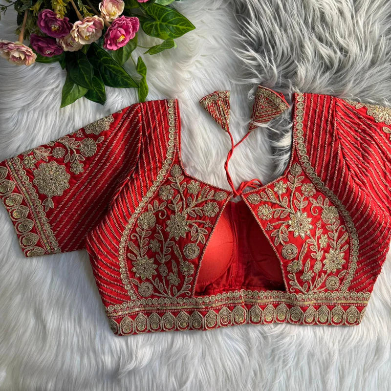 Black Heavy Bridal Madhubala Style Italian Silk Blouse with Embroidery & Sequins Work