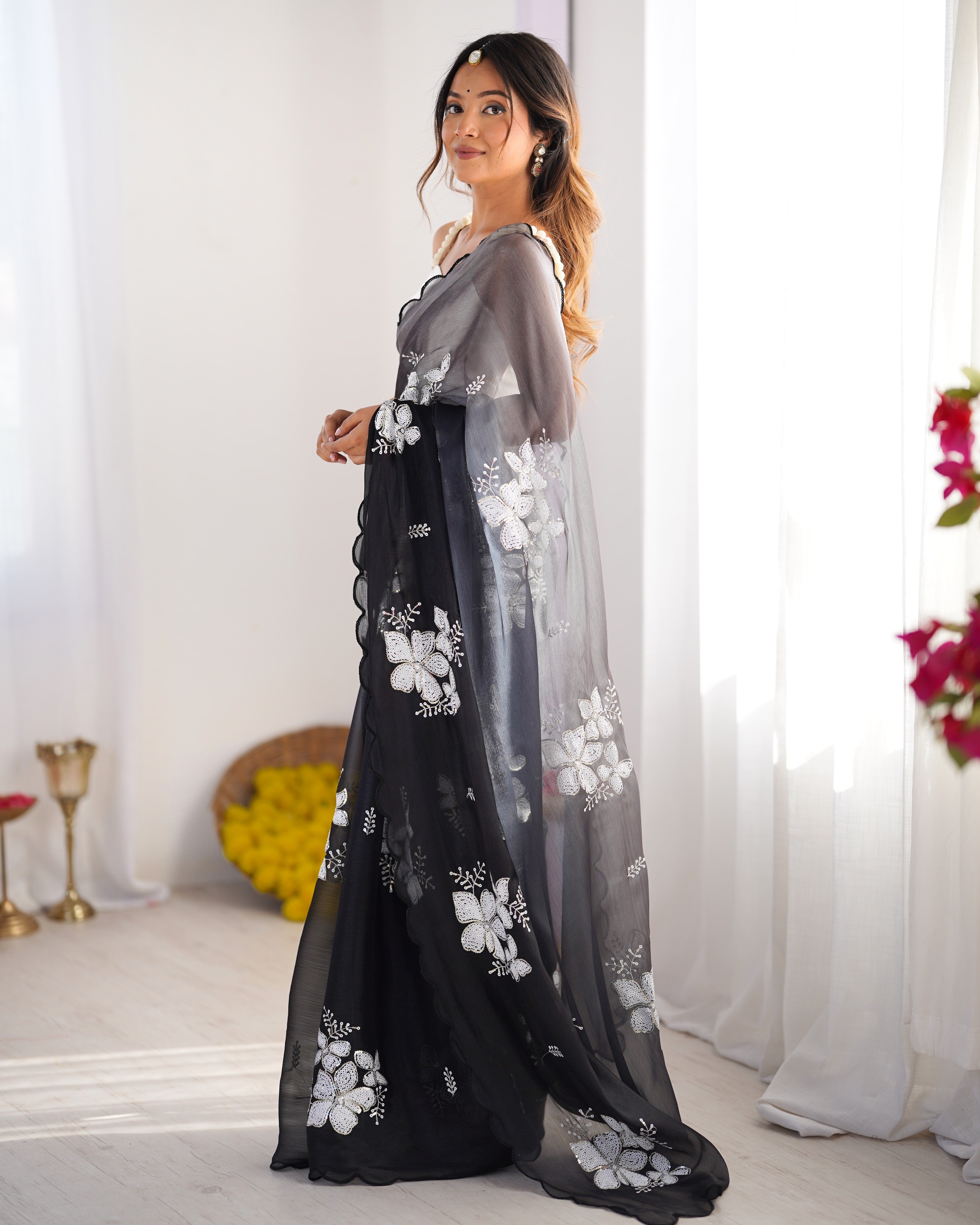 Black Jimmy Choo Designer Dual Sequance Embroidery Work Beautiful Partywear Saree