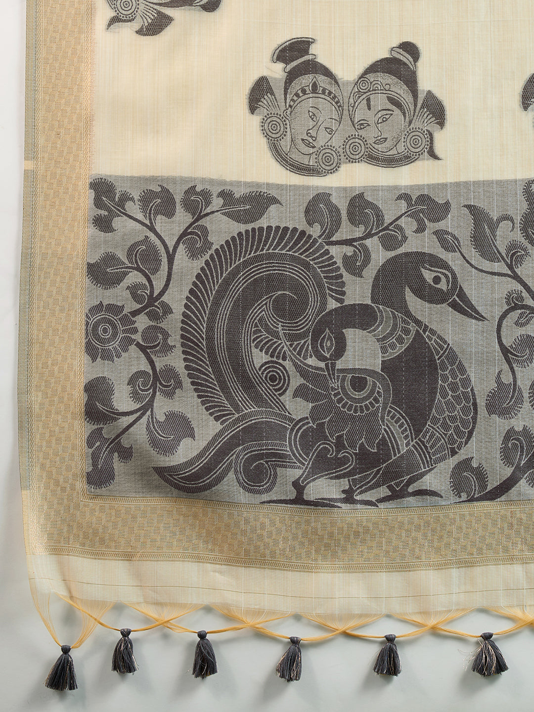 Black Muga Cotton Saree with Checks and Kalamkari Pallu