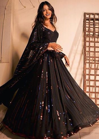 Black Multi Sequins Georgette Party Wear Lehenga Choli