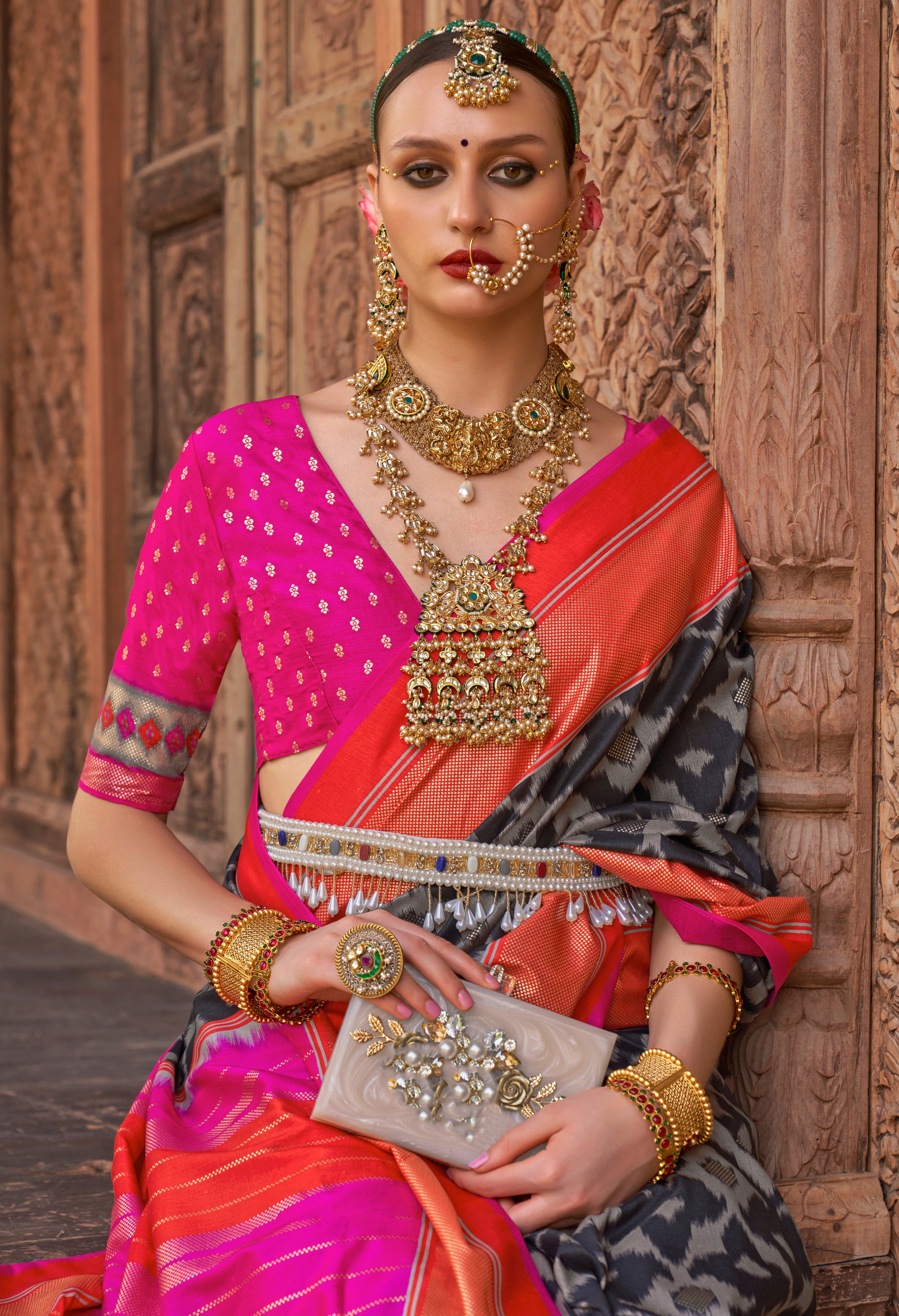 Black PV Silk Saree with Printed