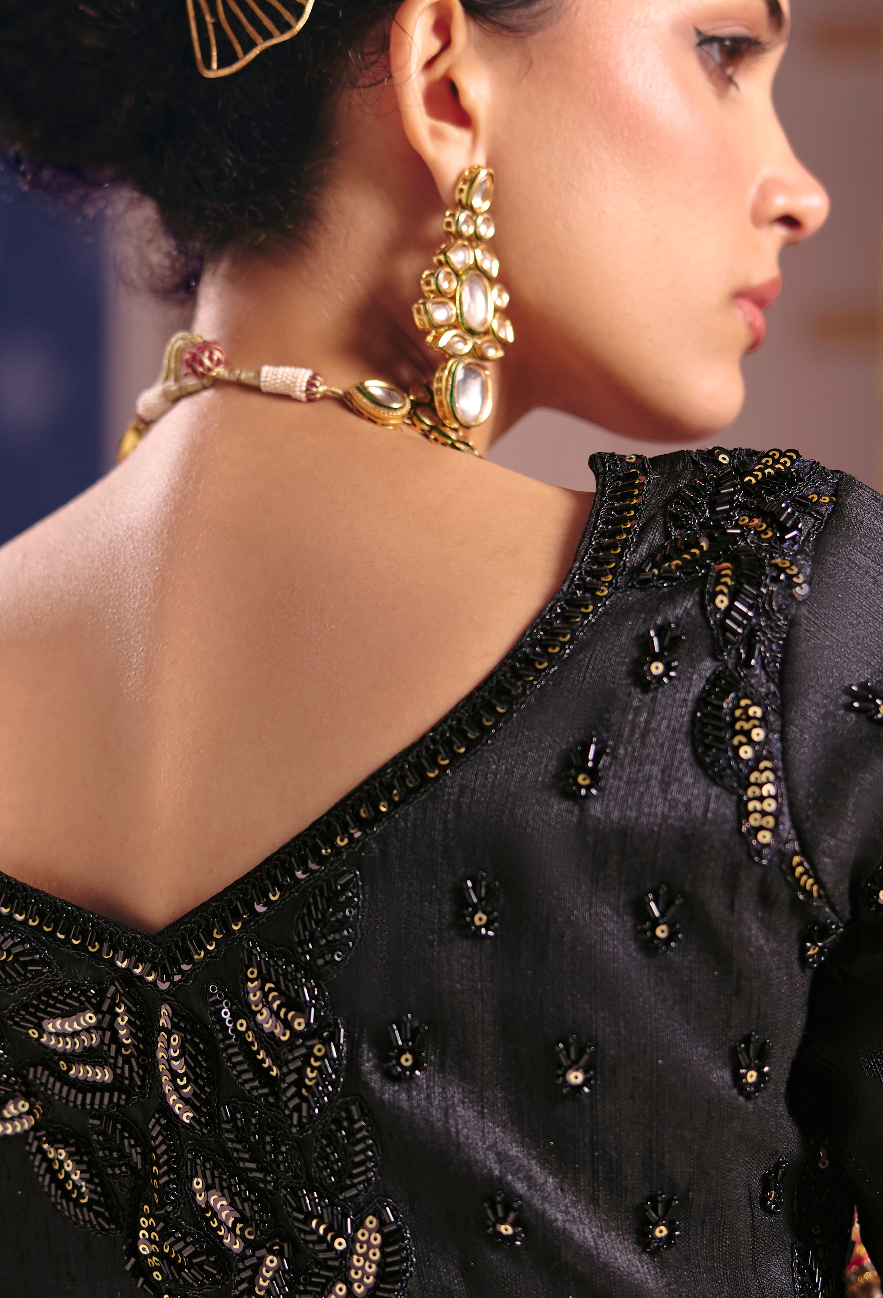 Black Saree With Heavy Embroidery, Beads With Sequince Work
