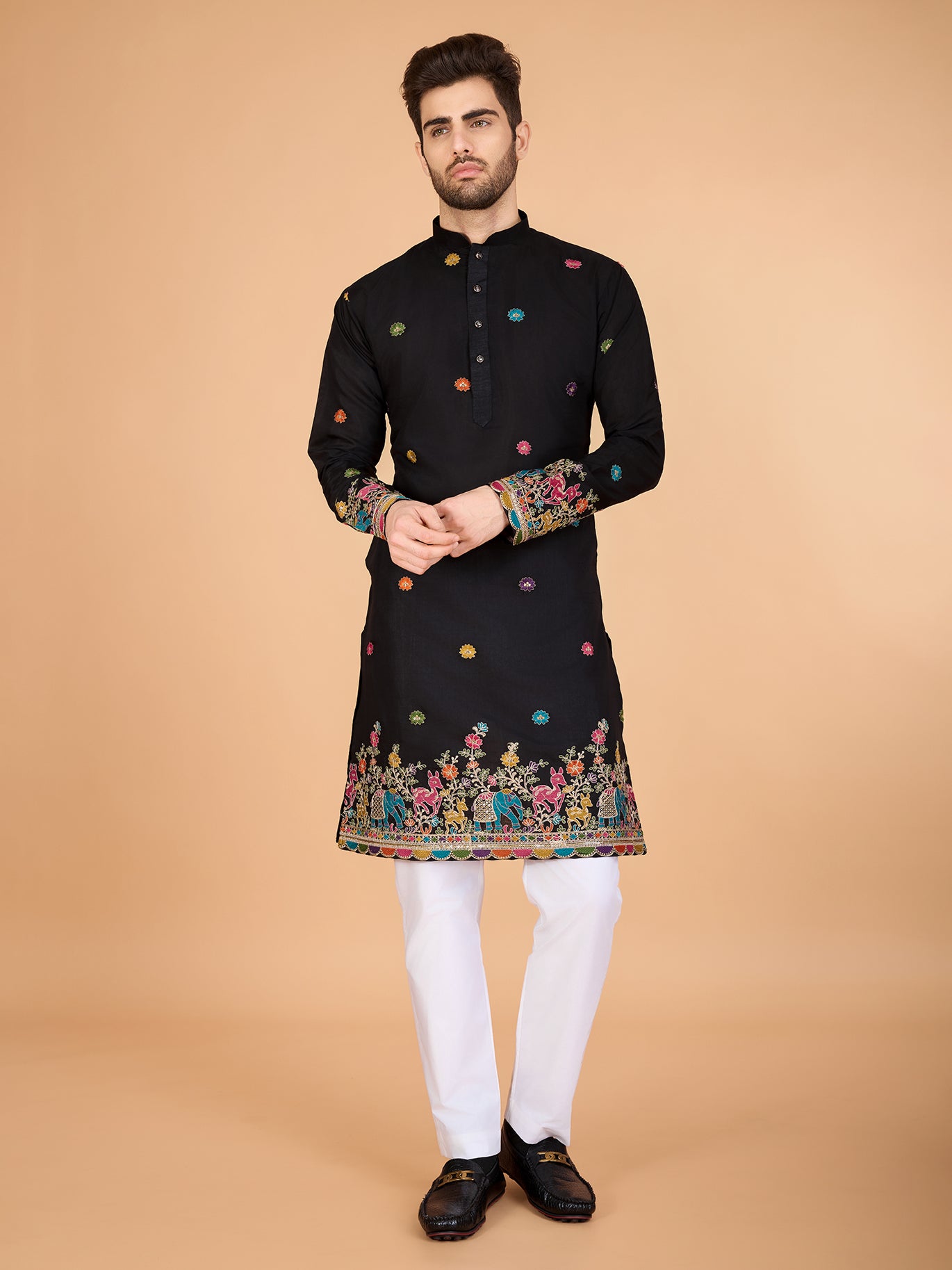 Black Viscose Silk Traditional Kurta – Classic Ceremonial Style