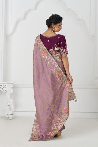 Bloom In Style: Mauve With Vibrant Thread Work & Floral Motifs
