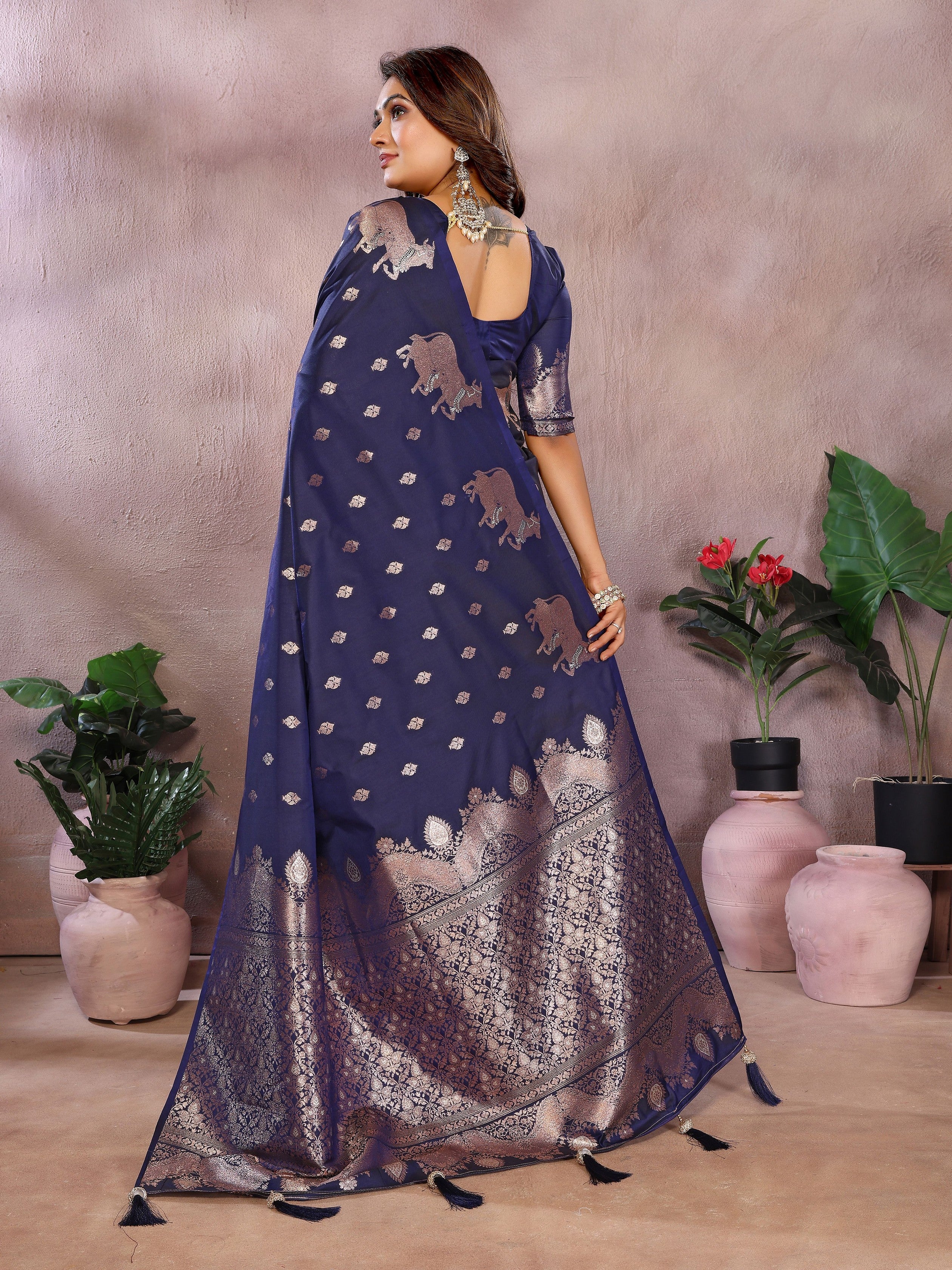 Blue Banarasi Silk Jacquard Weaving Designer Ceremonial Saree