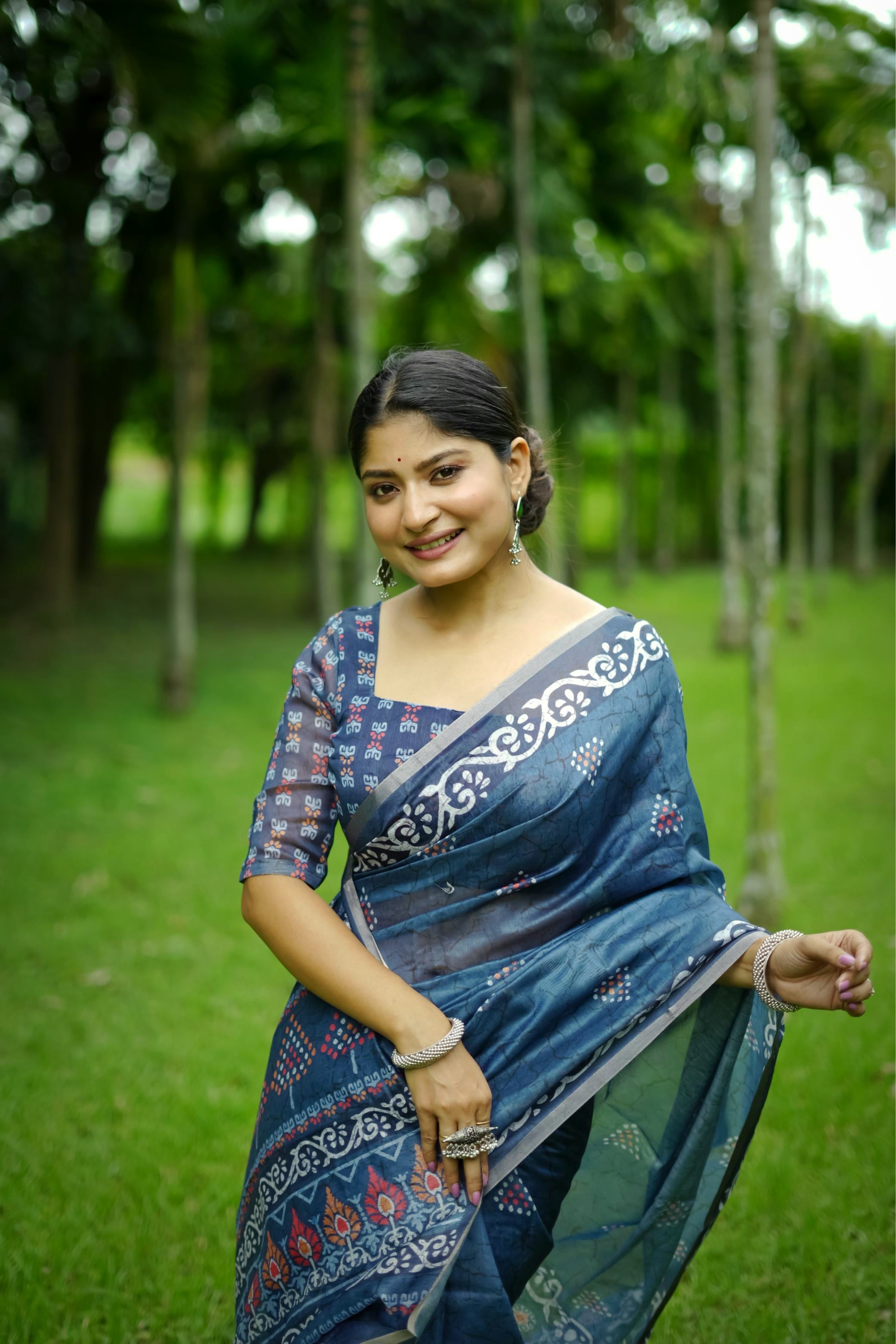Blue Beautiful Cotton Fabric Saree With Designer Digital Printed