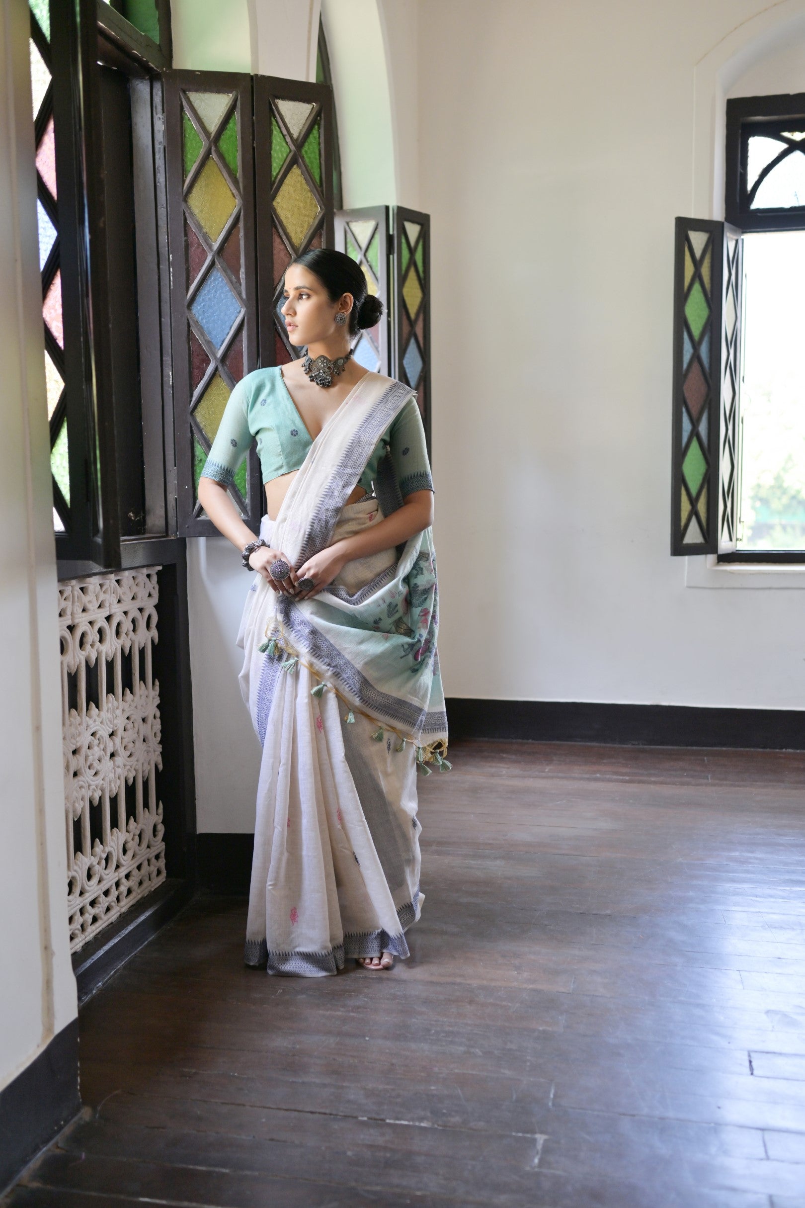 Blue Beautiful Muga Cotton Summer Special Festive Saree