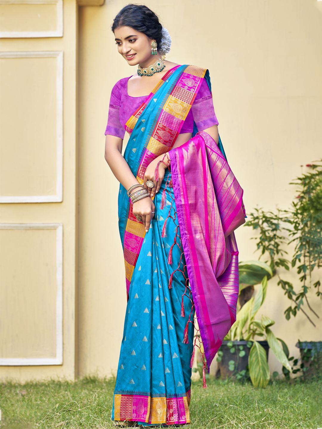 Blue Blossom Elegance Soft Silk Saree
