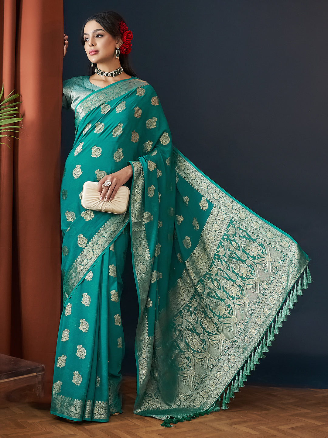 Blue Colour Georgette Designer Zari Woven Saree For Partywear Looks