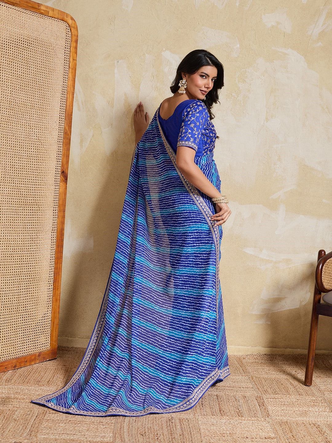Blue Georgette Saree With Printed Premium Designer Saree