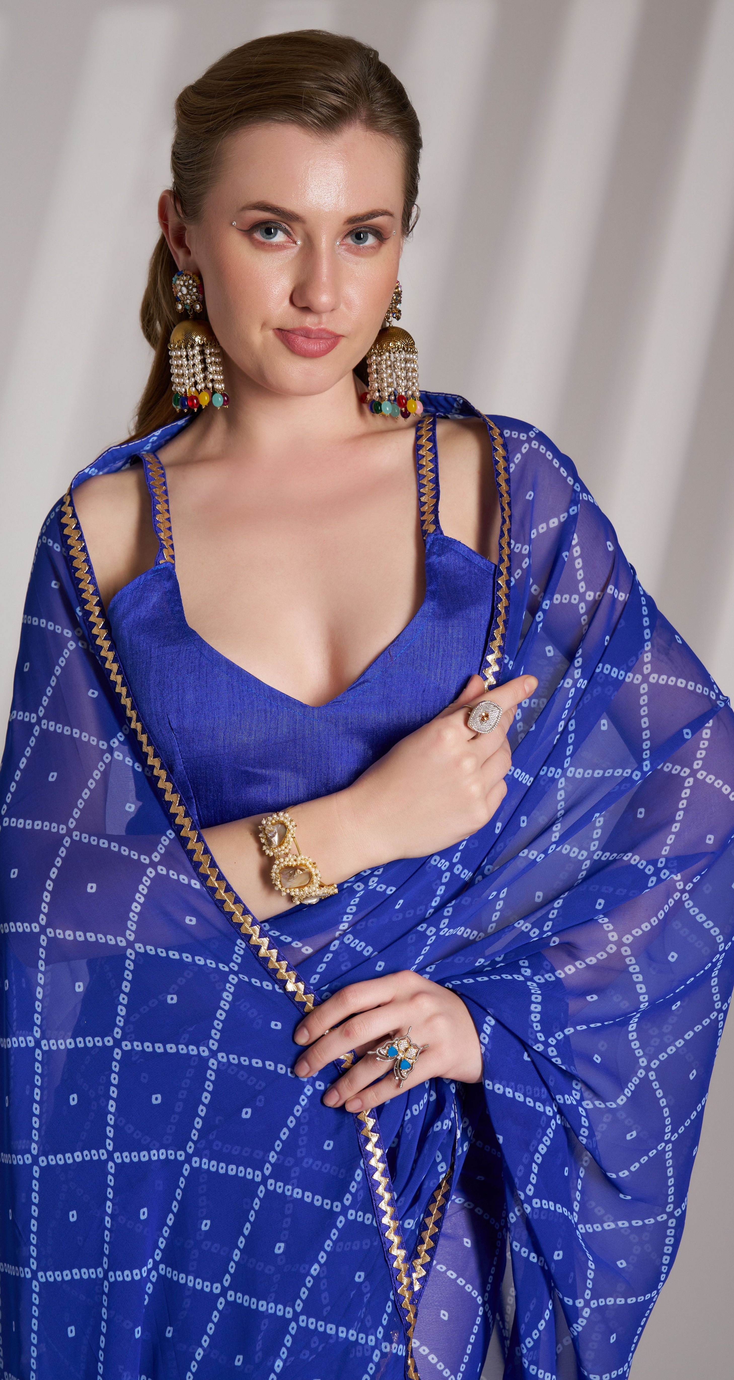Blue Glamorous Partywear Georgette Bollywood Saree
