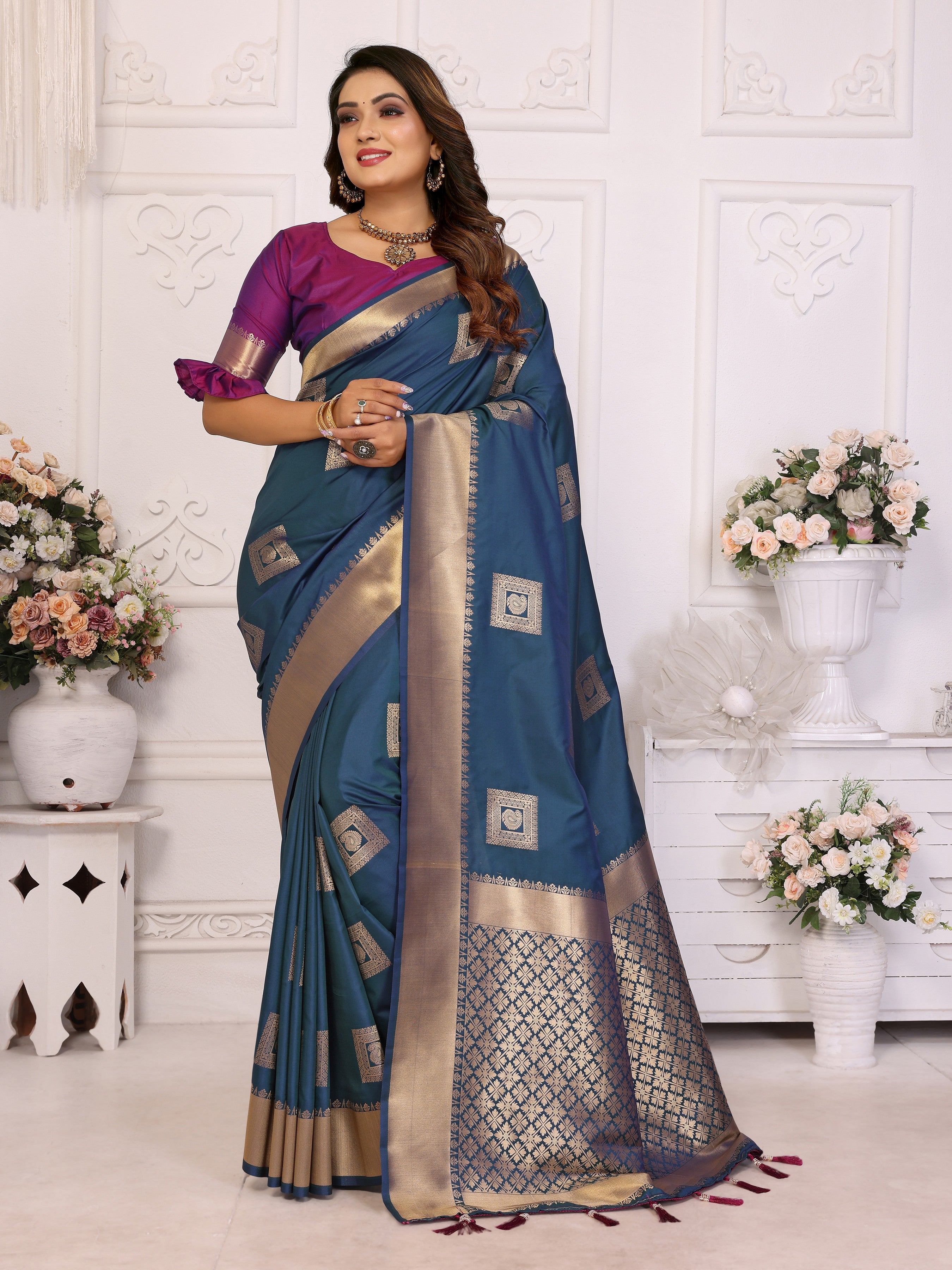 Blue Graceful Soft Silk Saree With Woven Zari Work