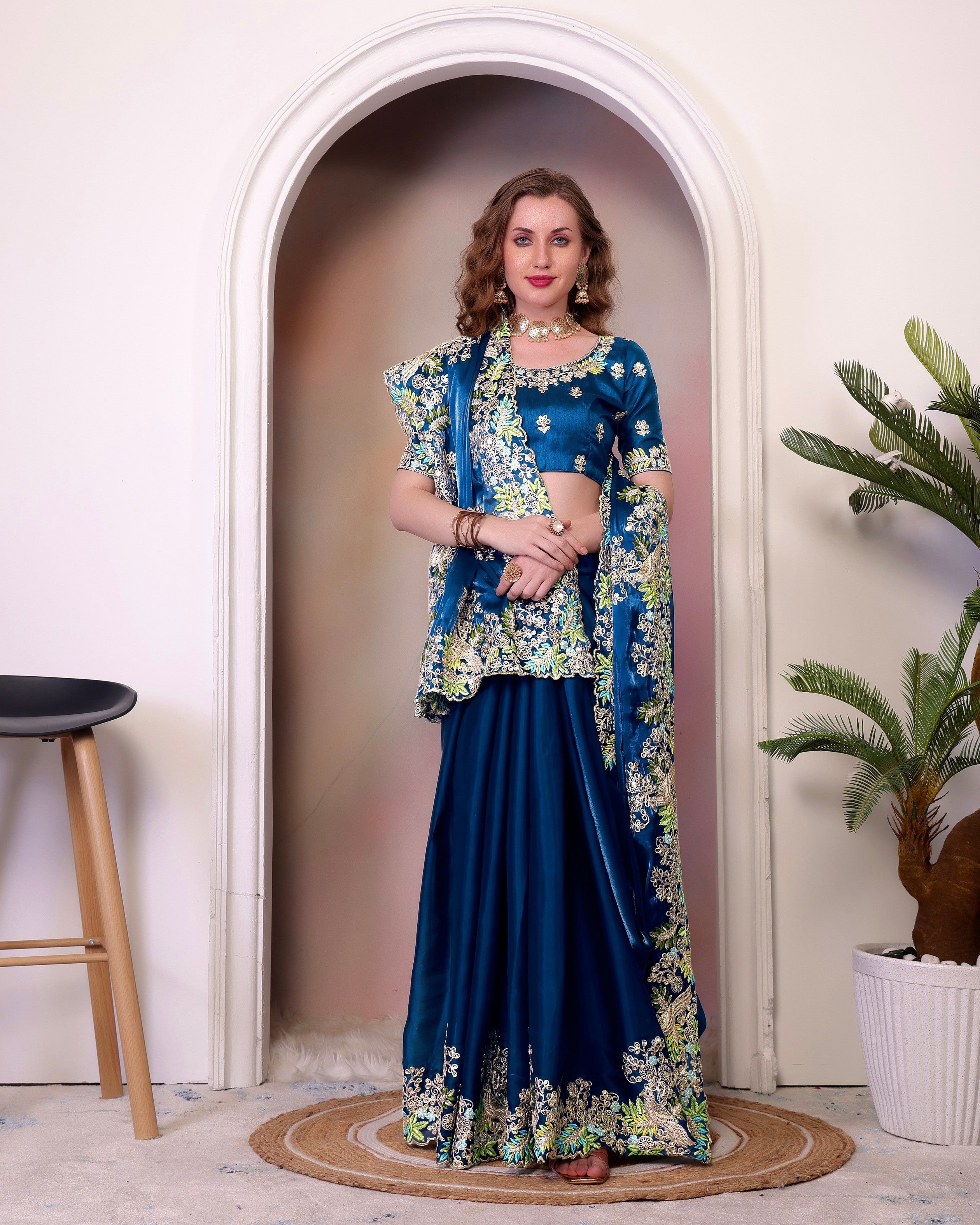 Blue Jimmy Choo Heavy Sequins Work Partywear Saree