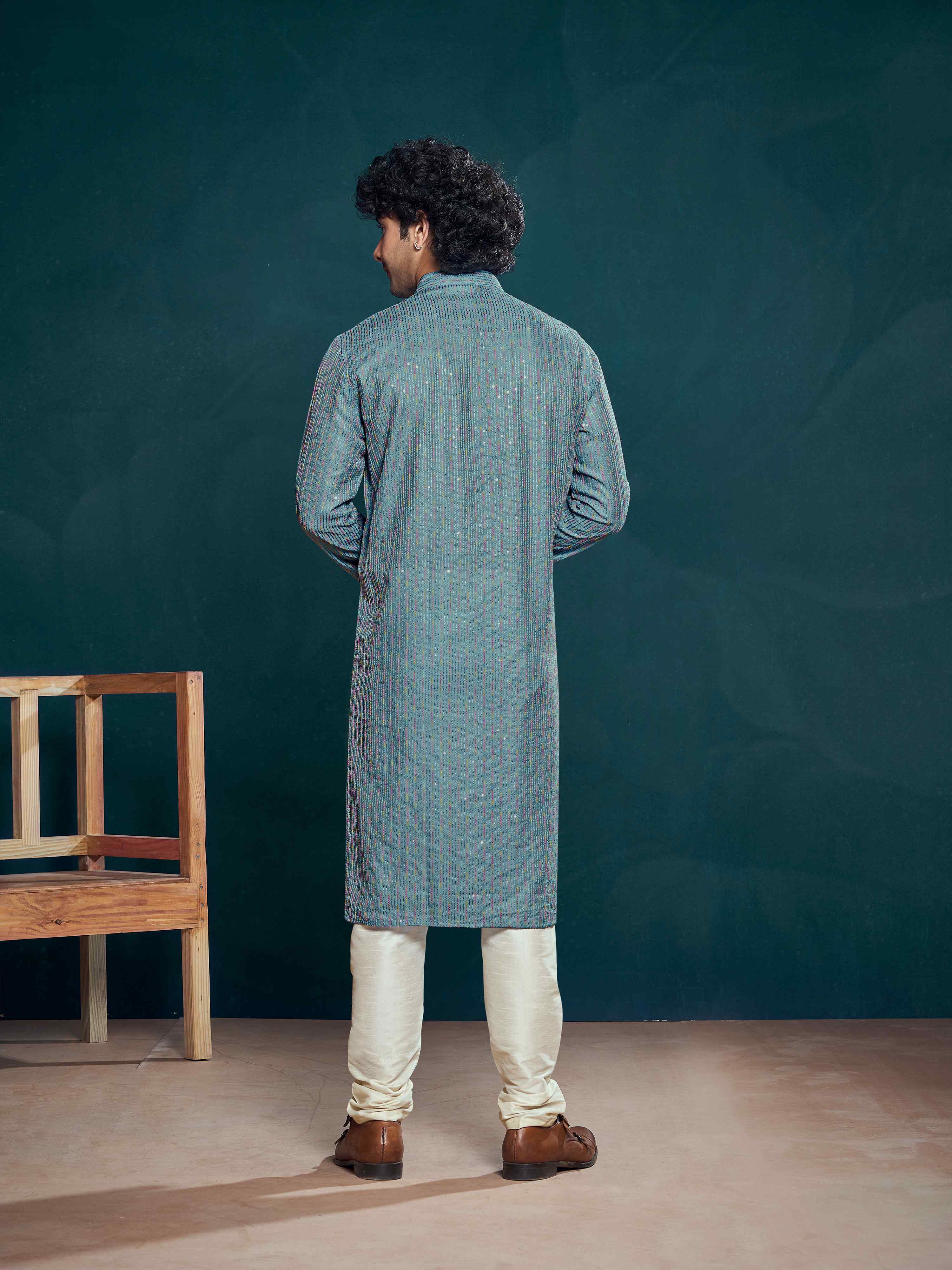 Blue Kurta Payjama with Sequins Embroidery – Stylish Traditional Attire