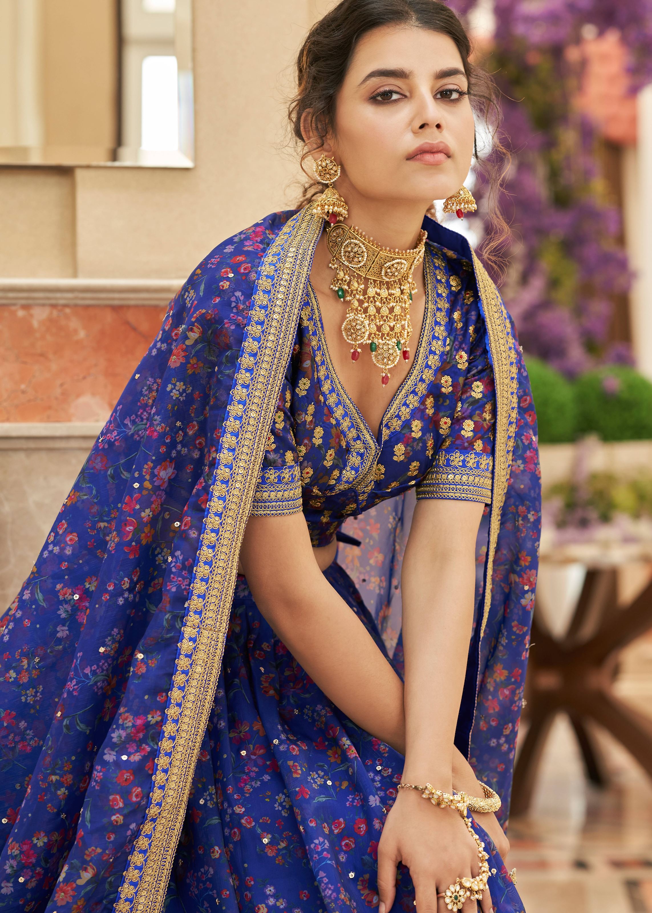 Blue Lehenga Choli With Thread, Zari, Dori And Sequins Embroidery Work