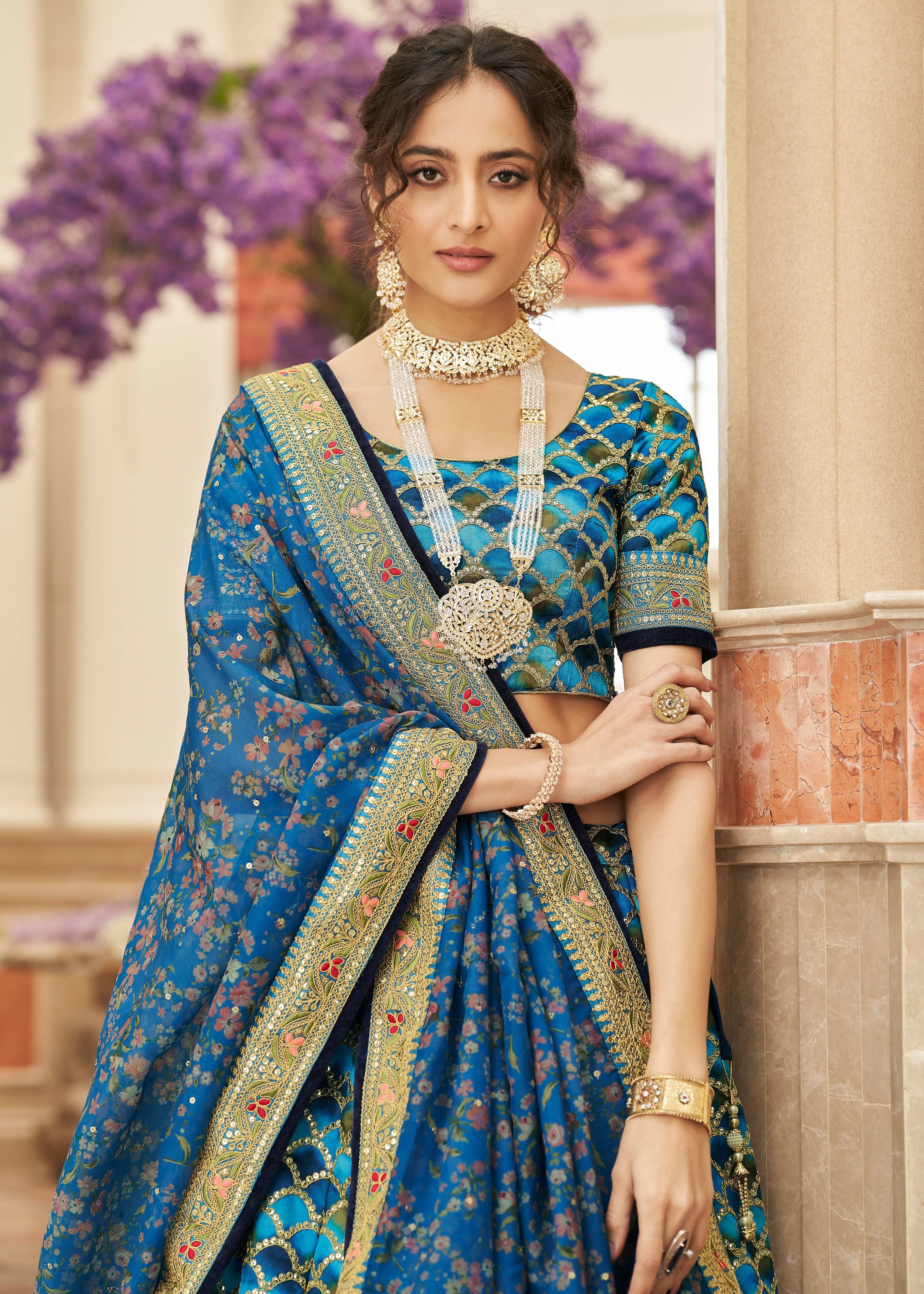 Blue Lehenga Choli With Thread, Zari, Dori And Sequins Embroidery Work
