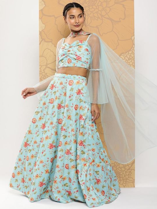 Blue Lehenga Choli with Digital Print