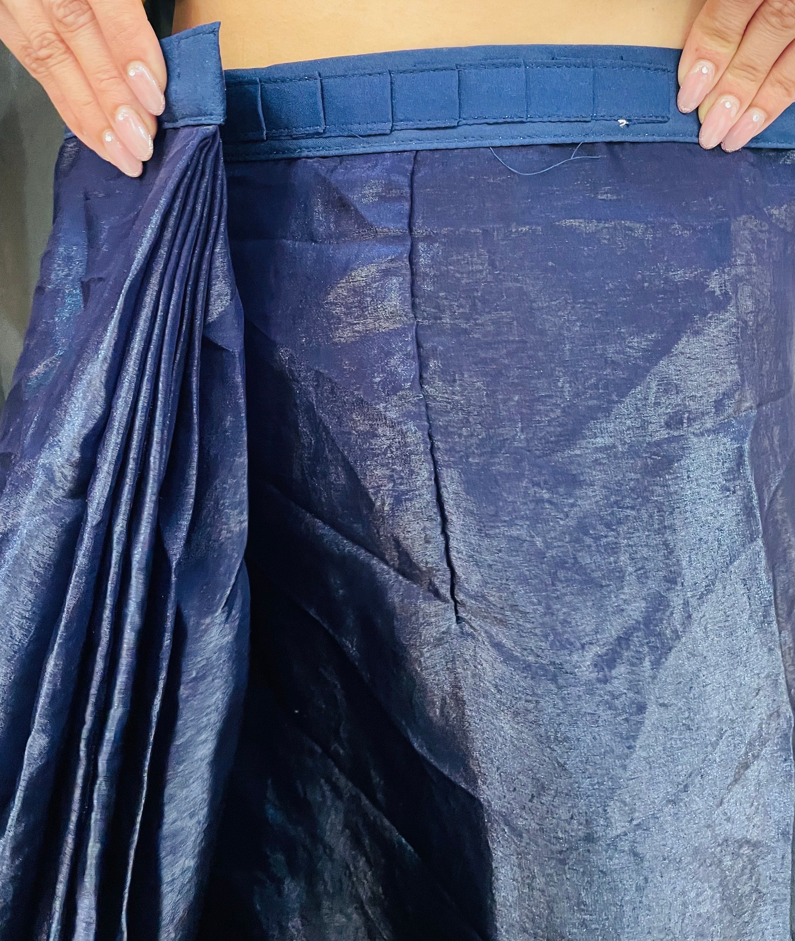 Blue Ready To Wear Fendy Satin Saree Designed With Lace Border