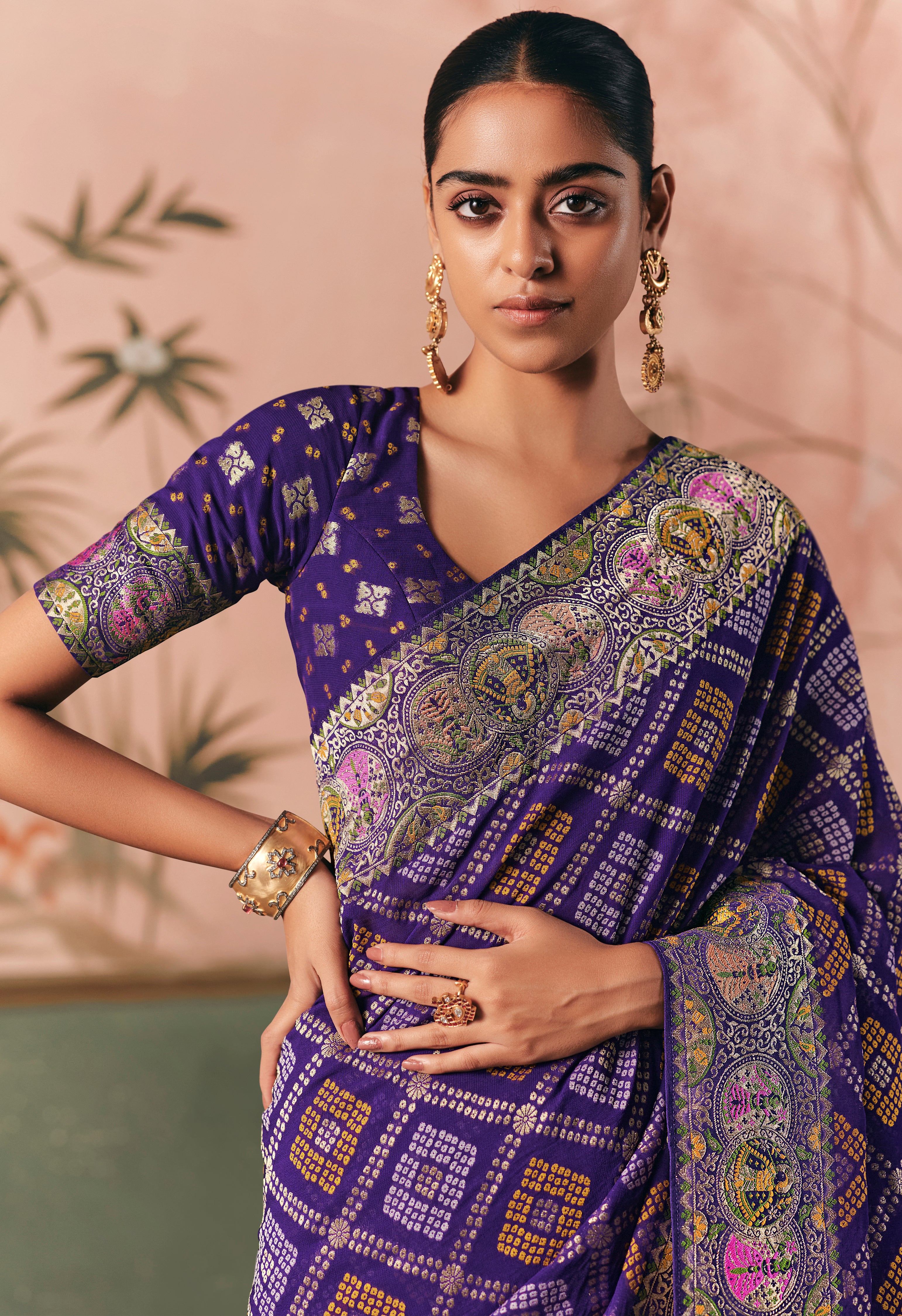 Blue Saree With Designer Bandhej Weaving Work With Beutifull Tassles Attached