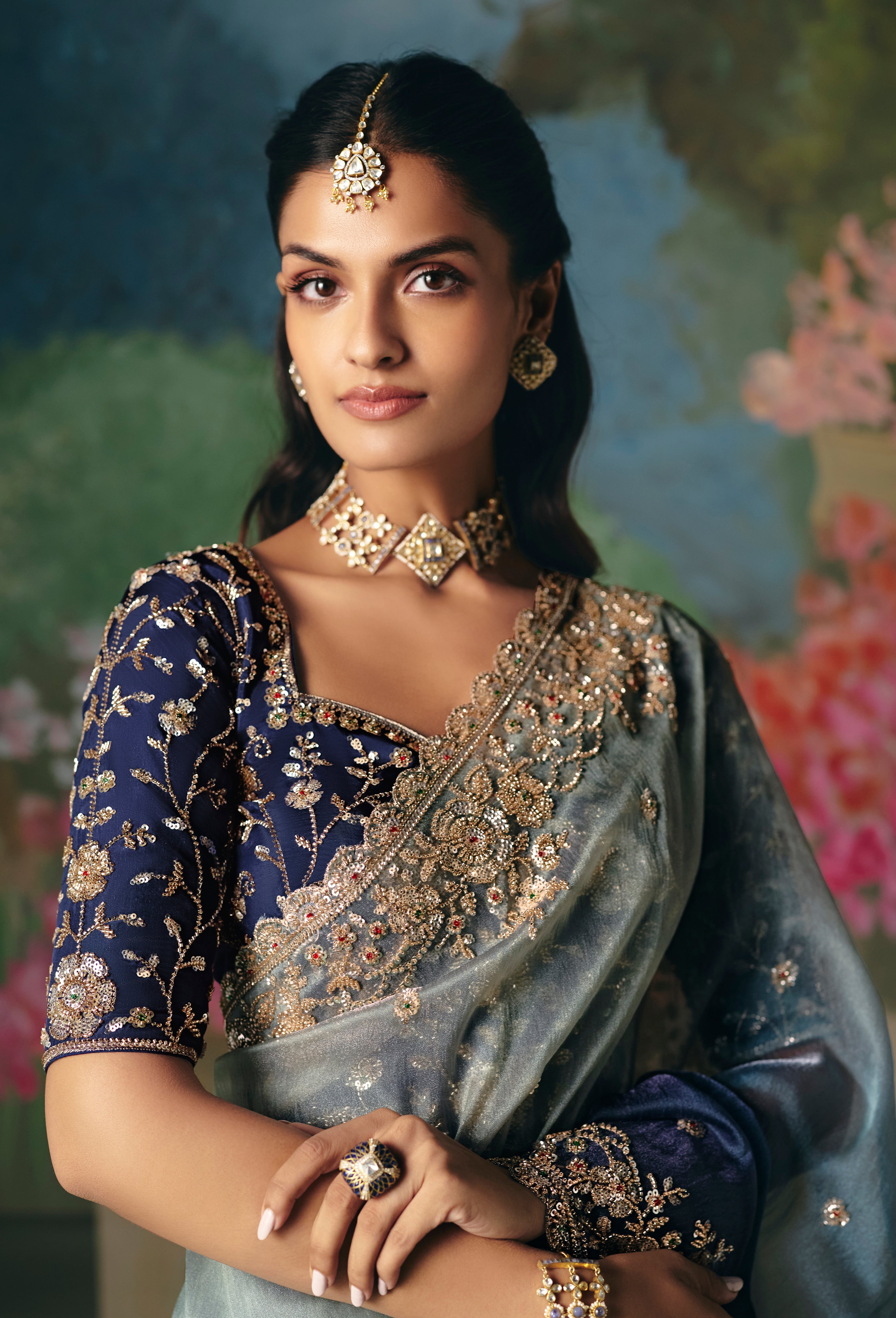 Blue Saree With Heavy Designer Embroidery, Sequince, Stone, With Beads Work