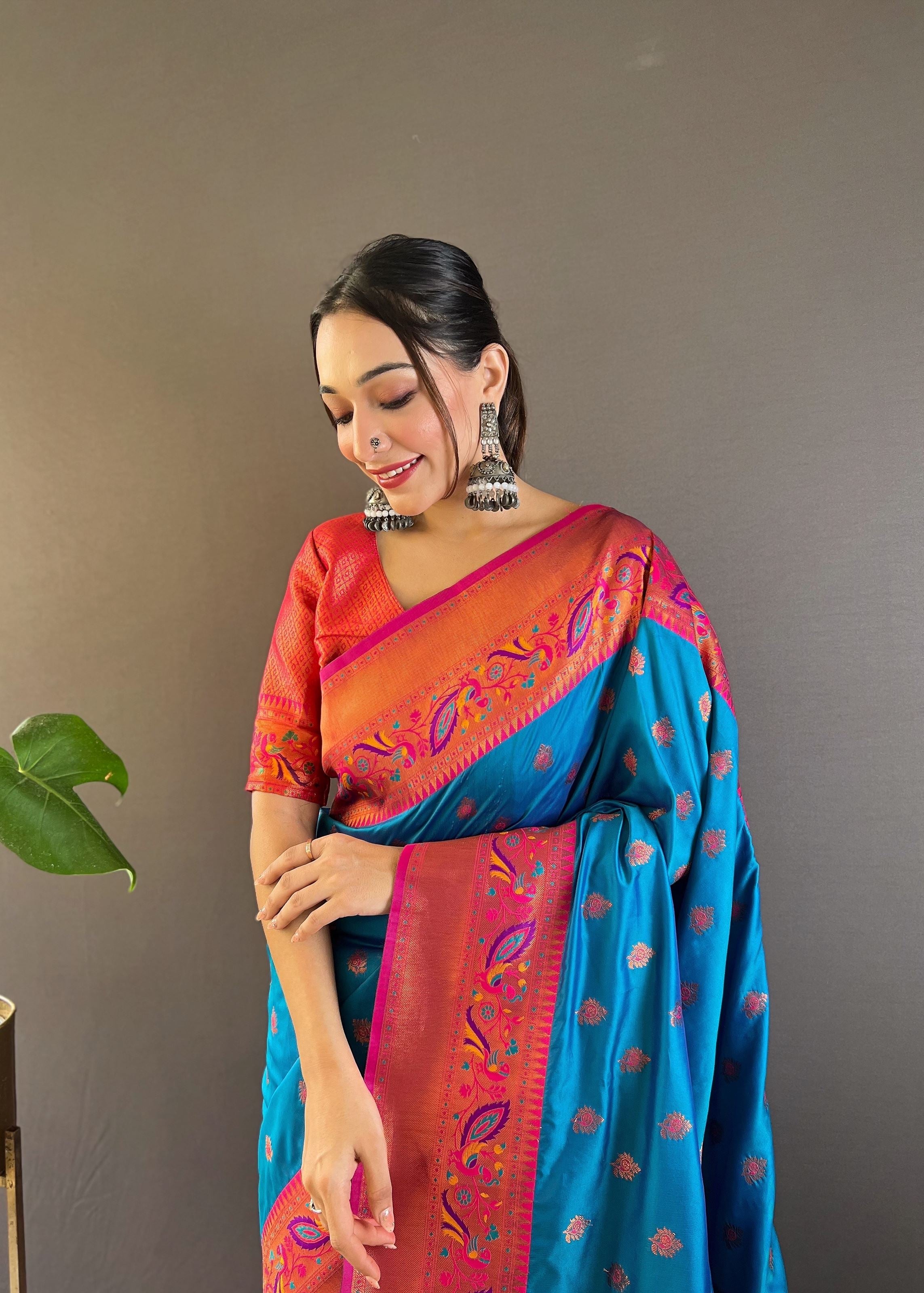 Blue Silk Blend Paithani Saree