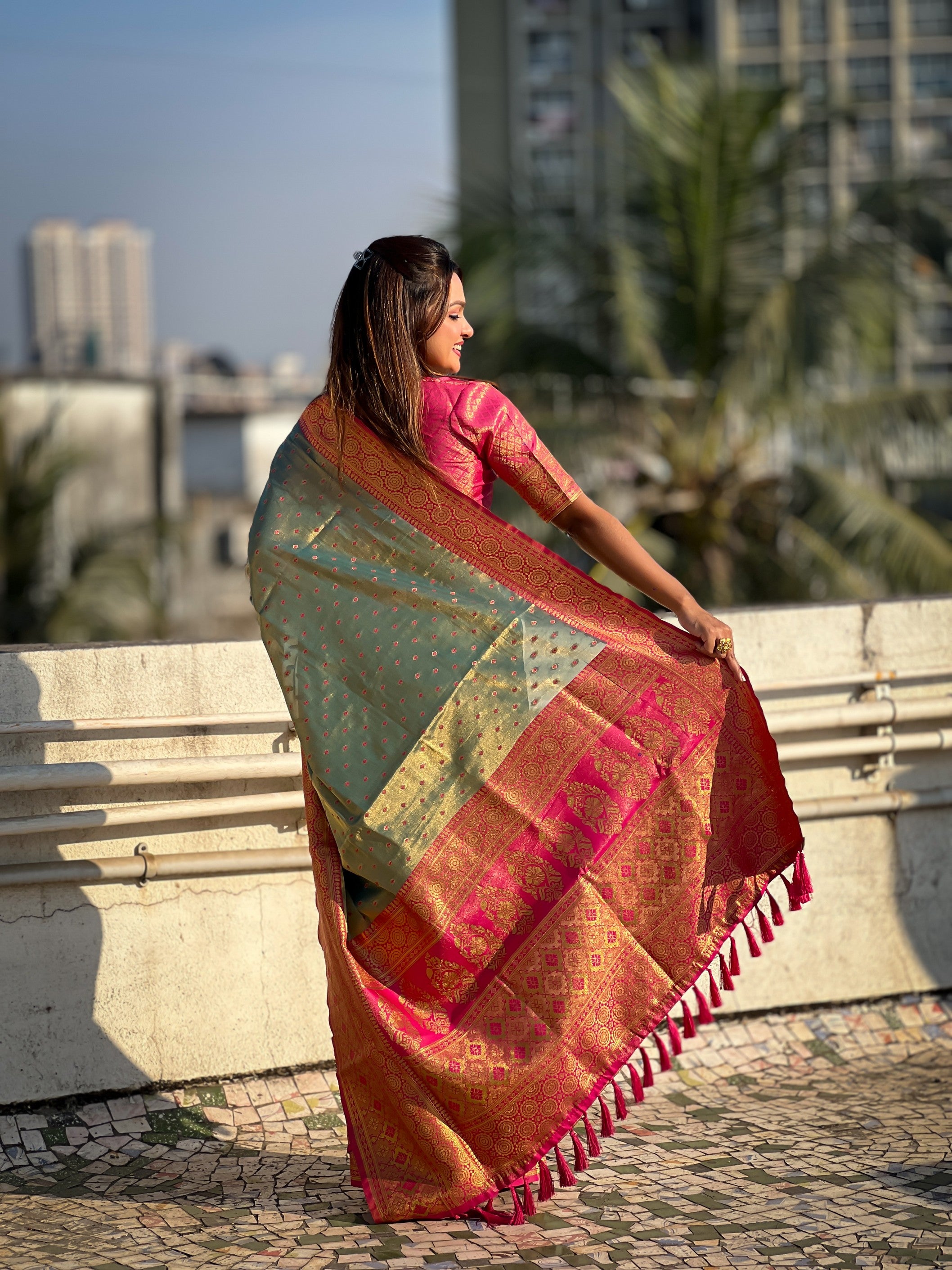 Blue Tissue Silk Heavy Woven Jari Designer Ethnic Ceremonial Saree