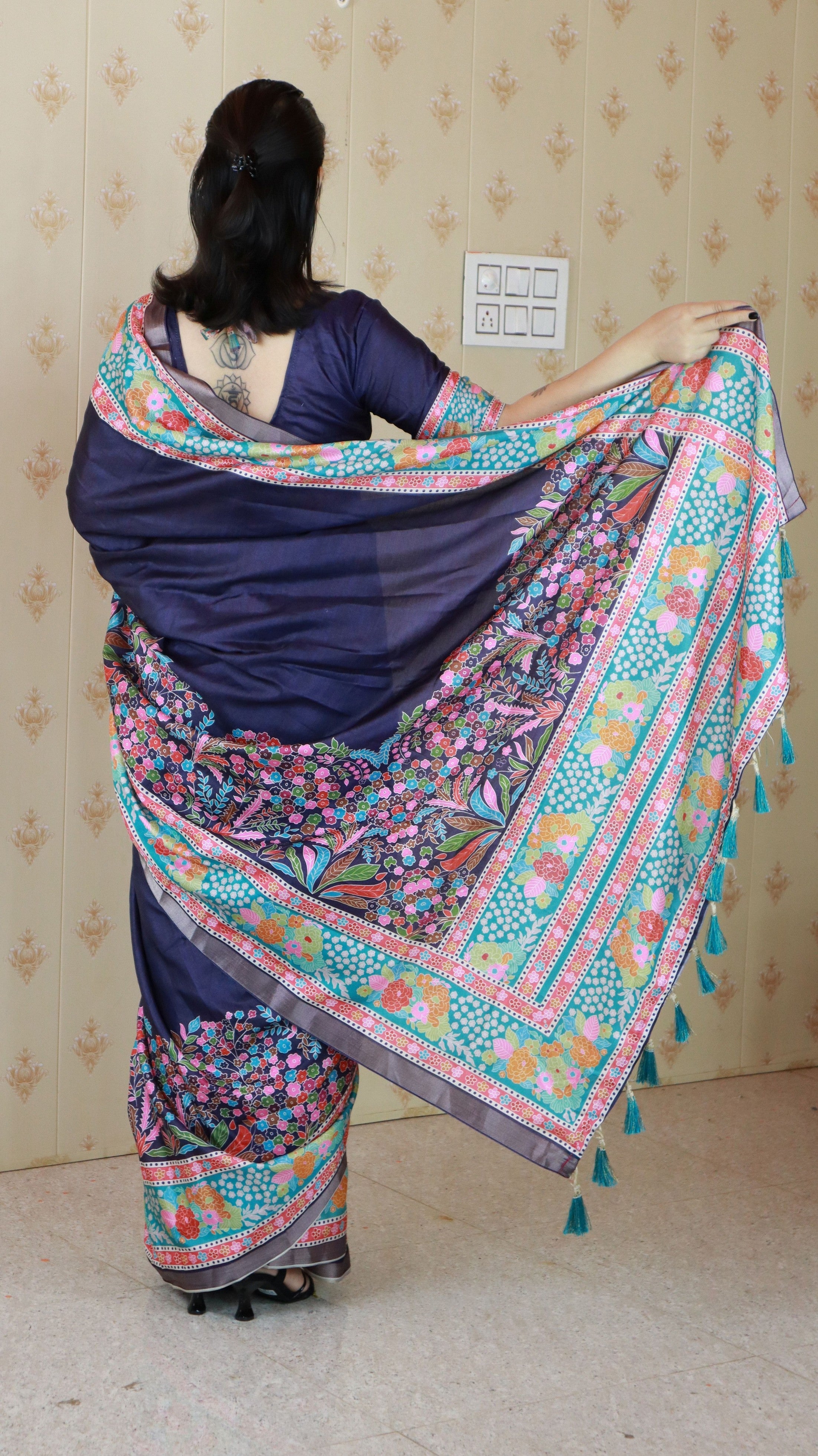 Blue Tussar Silk Woven Jari Designer With Printed Elegant Party Saree