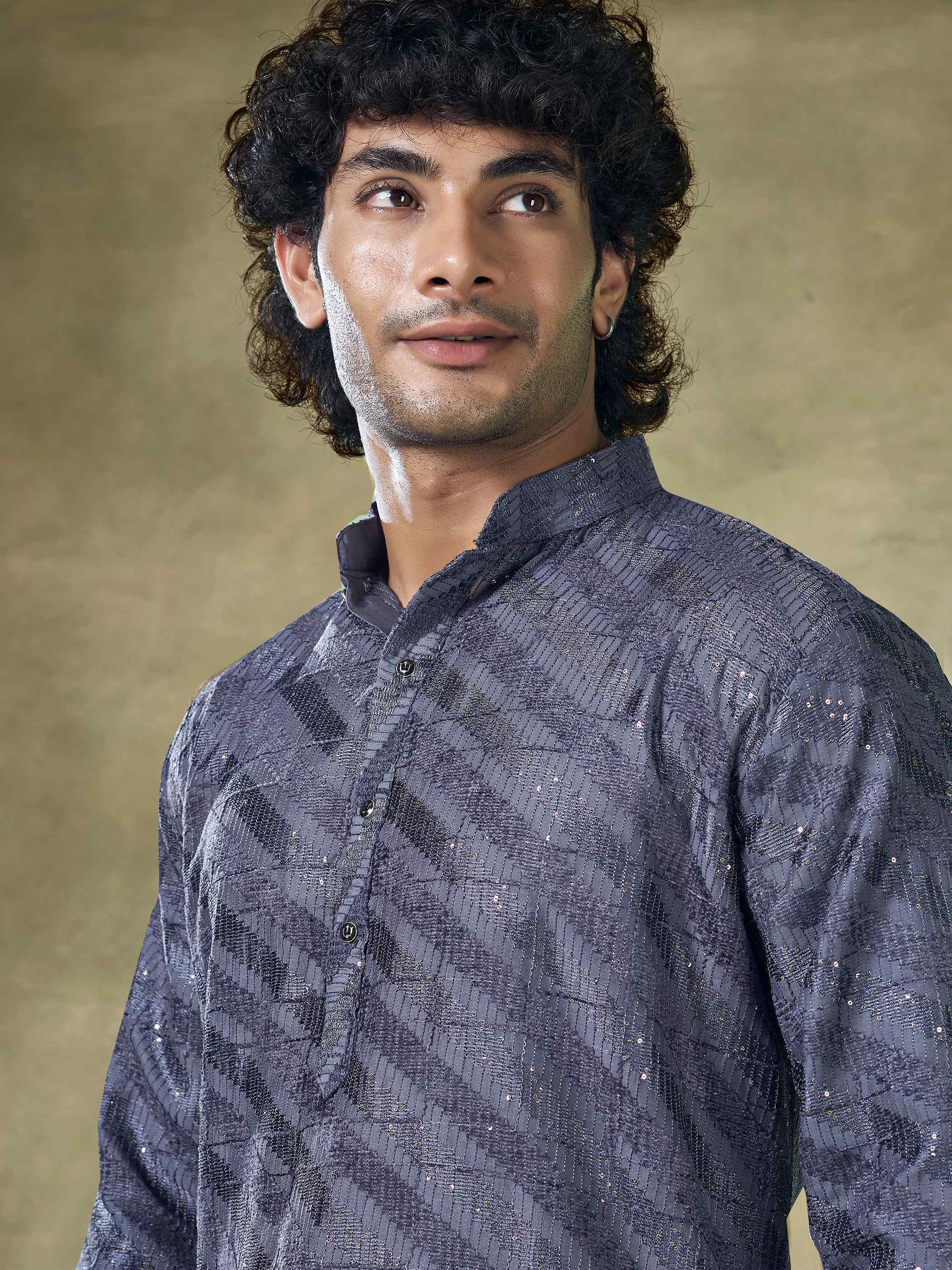 Blue Viscose Kurta Payjama with Sequins Detailing – Perfect for Wedding Nights