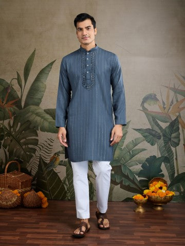 Blue Viscose Silk Kurta with Traditional Dupatta