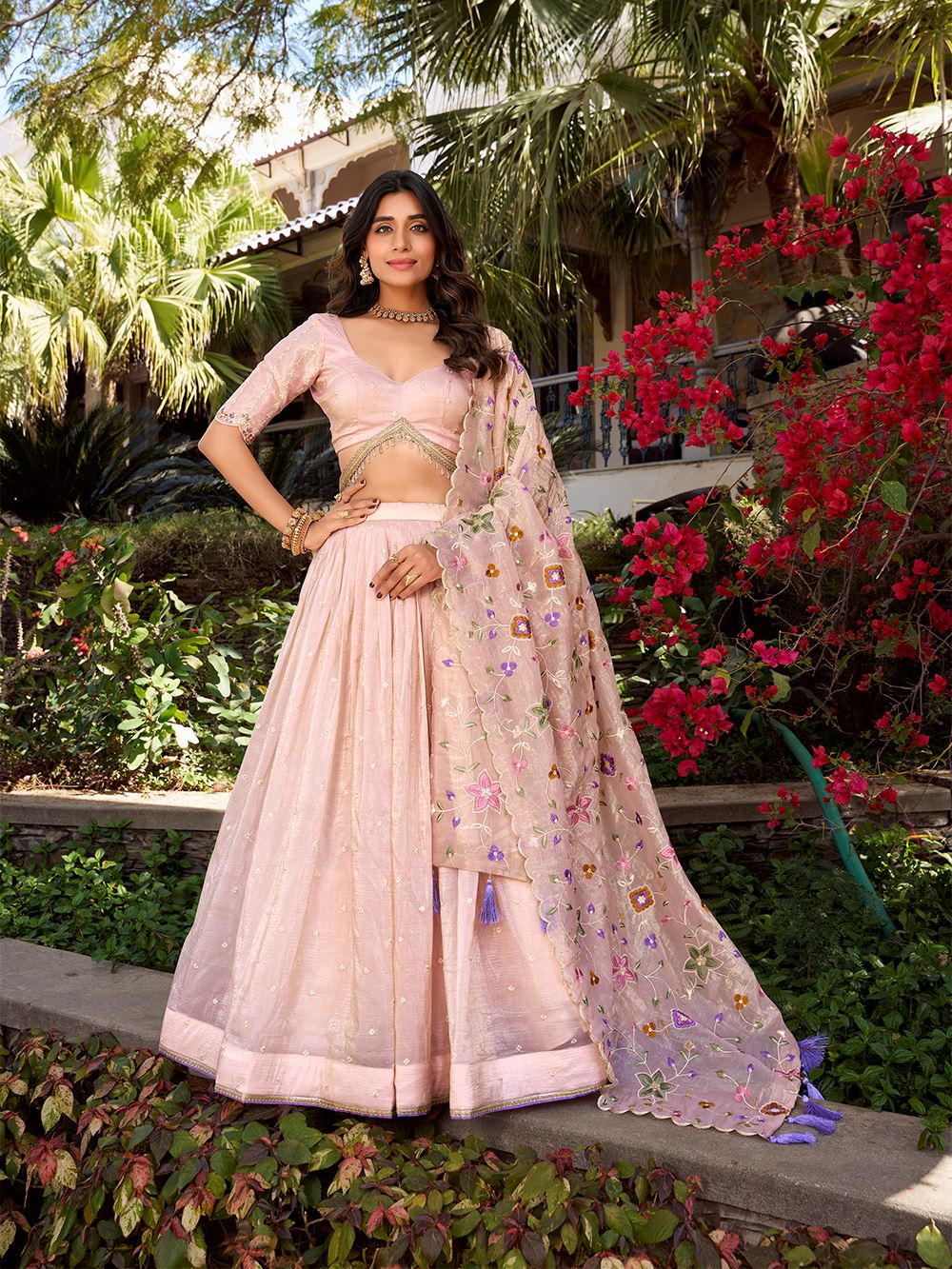 Blush Beauty Light Pink Lehenga with Gold Crush Sequins & Buttie Embroidery