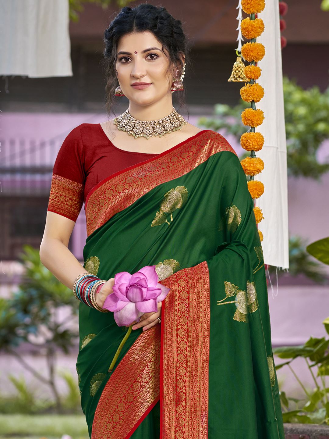 Bottle Green Color Silk Weaving Classic Saree