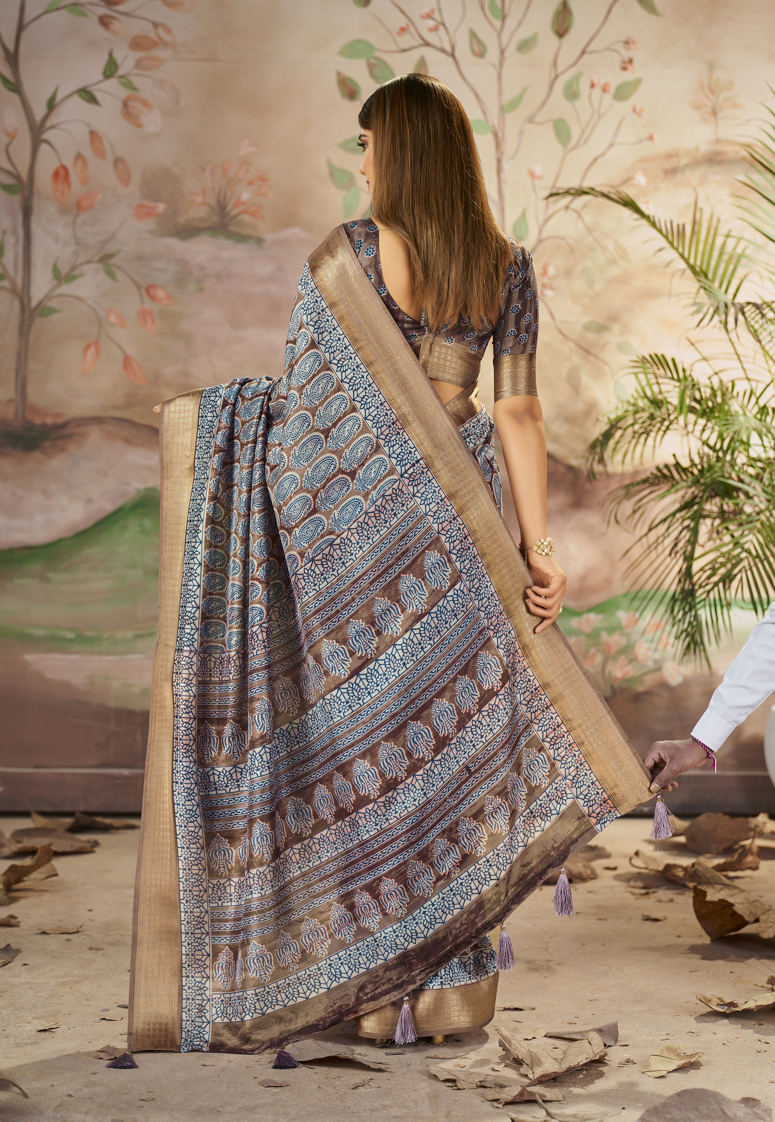 Brown Beautiful Dolla Silk Woven Border Designer With Printed Saree