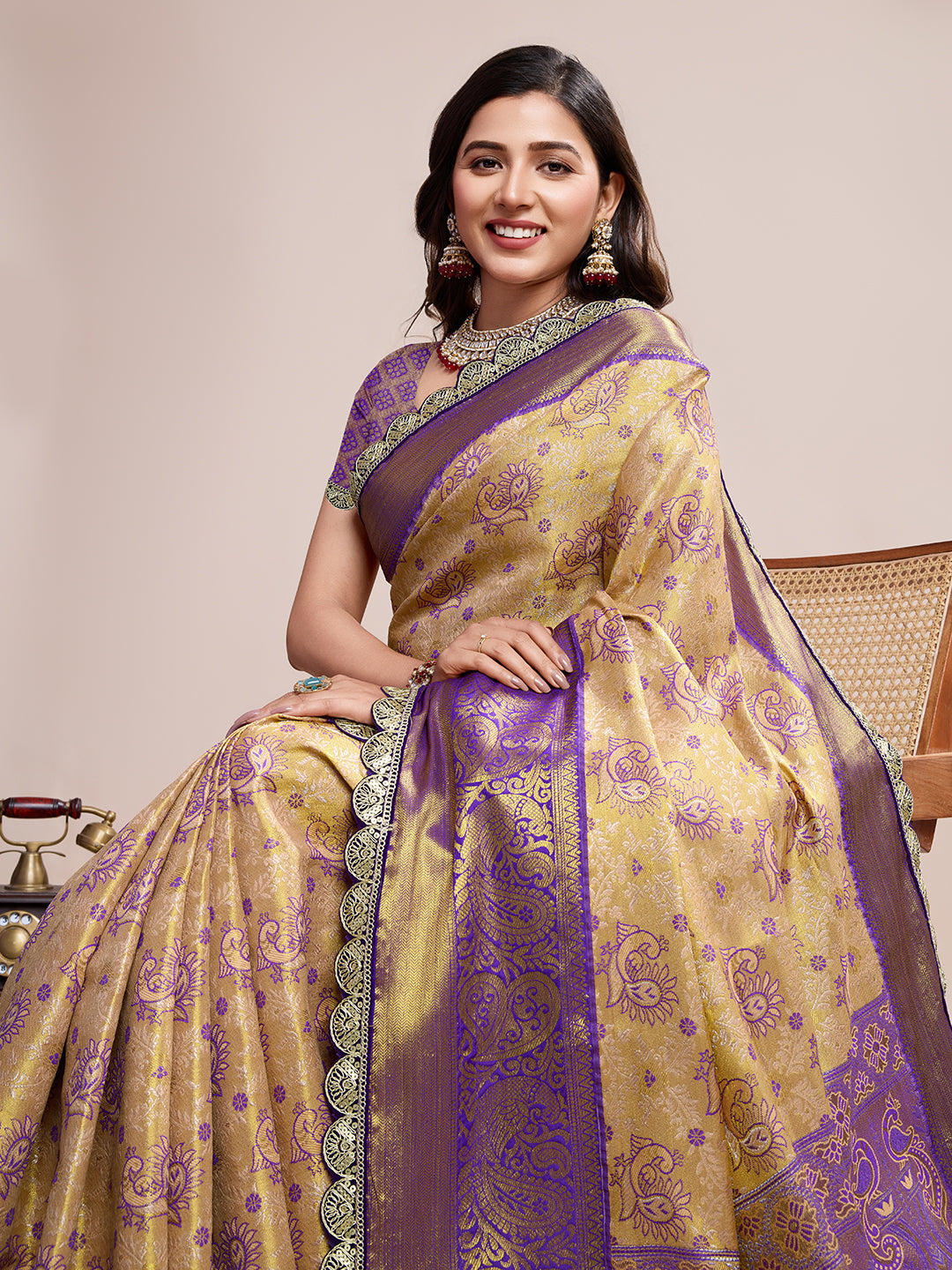 Brown Beautiful Soft Silk Woven Jari Designer Saree