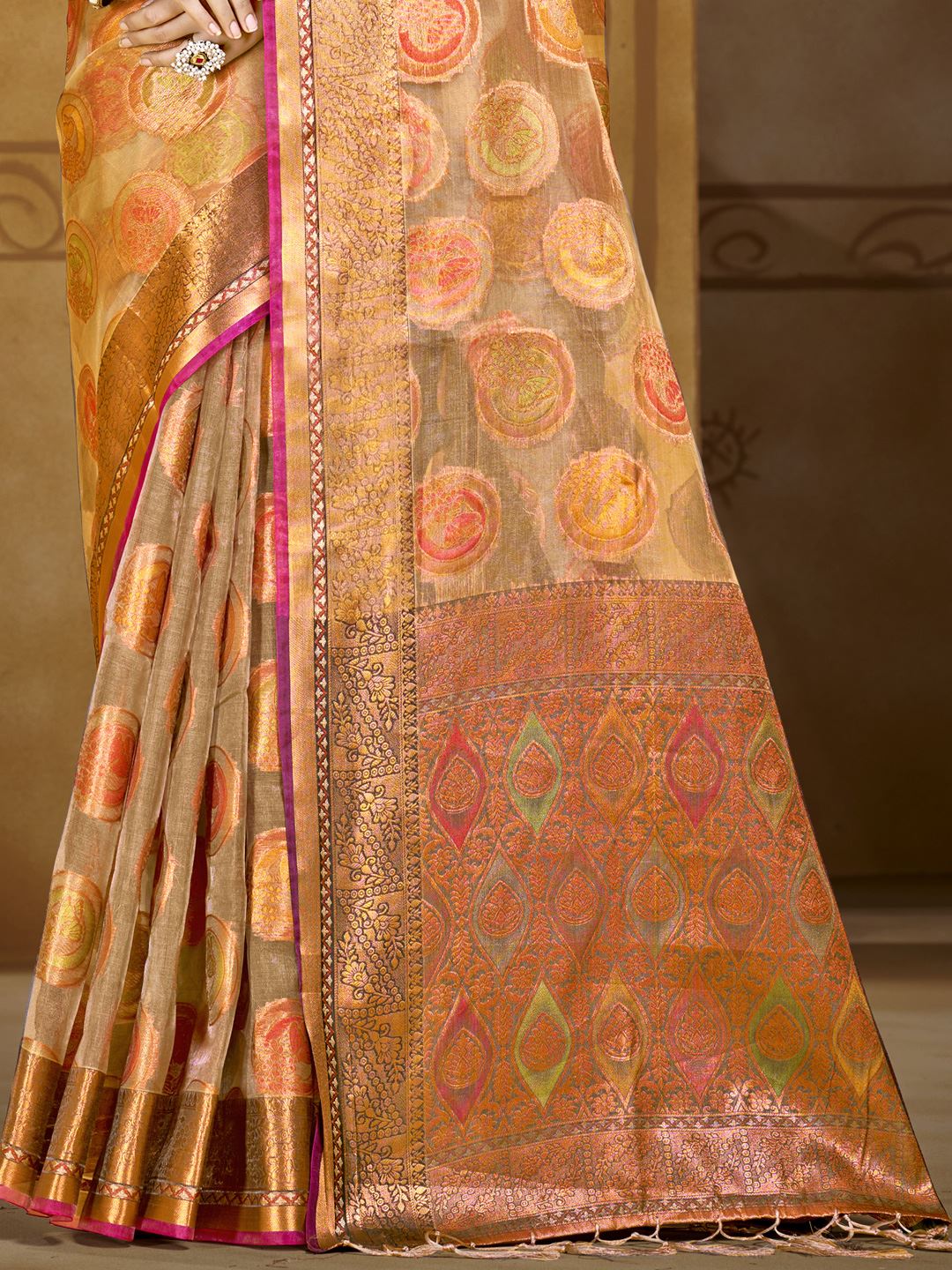Brown Color Organza Silk Saree