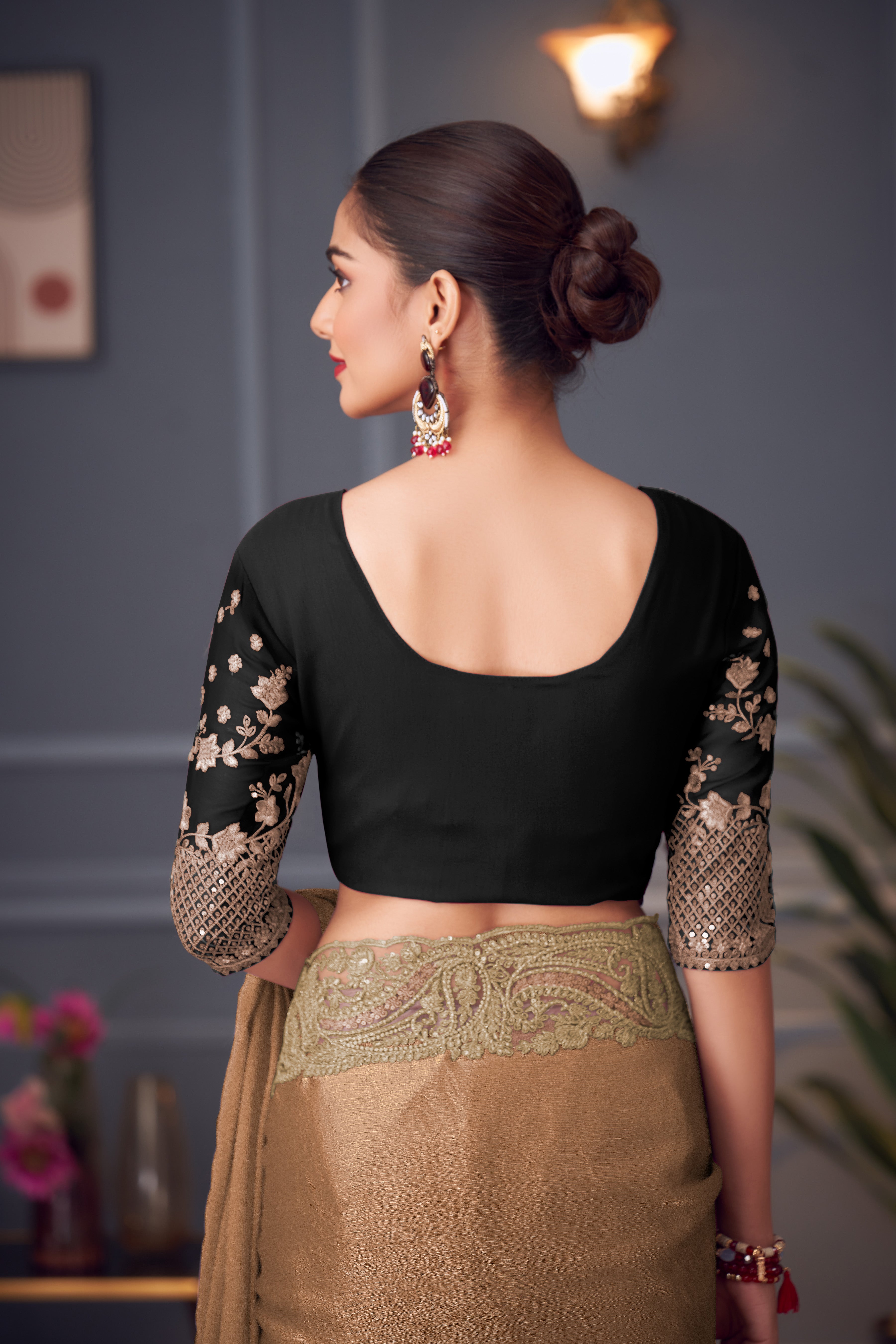 Brown Double Tone Silk Saree with Thread Sequins Work