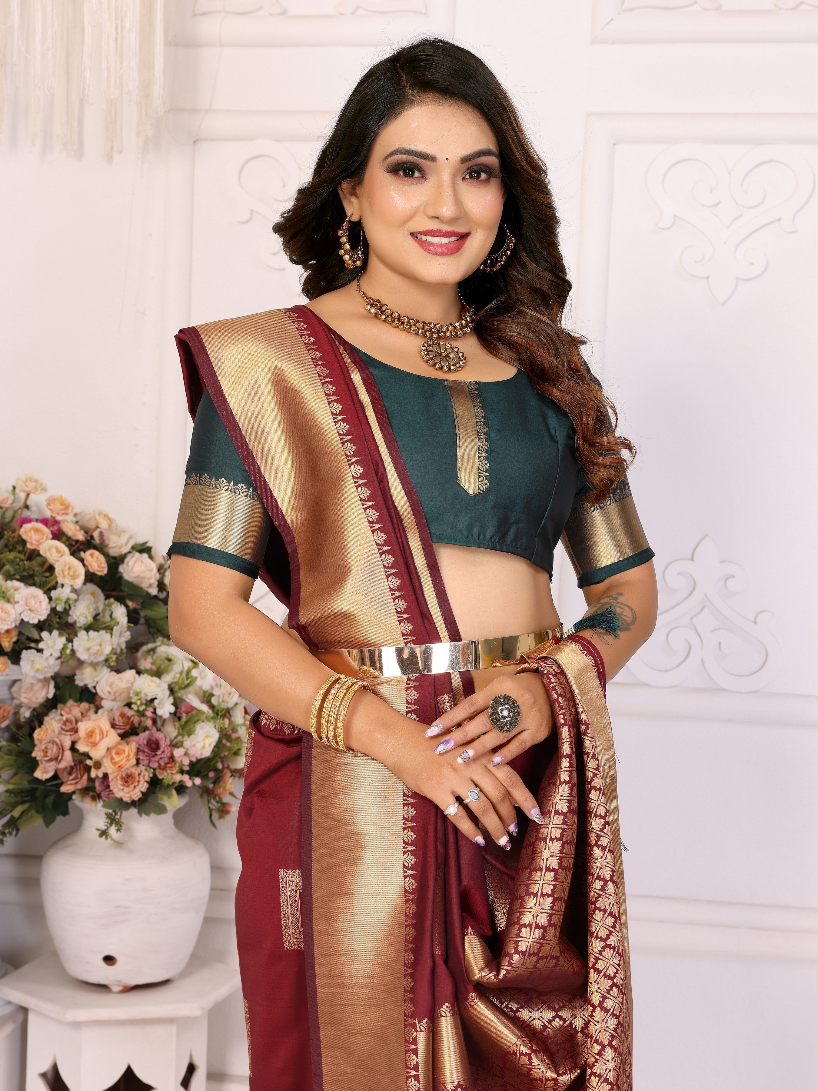 Brown Graceful Soft Silk Saree With Woven Zari Work