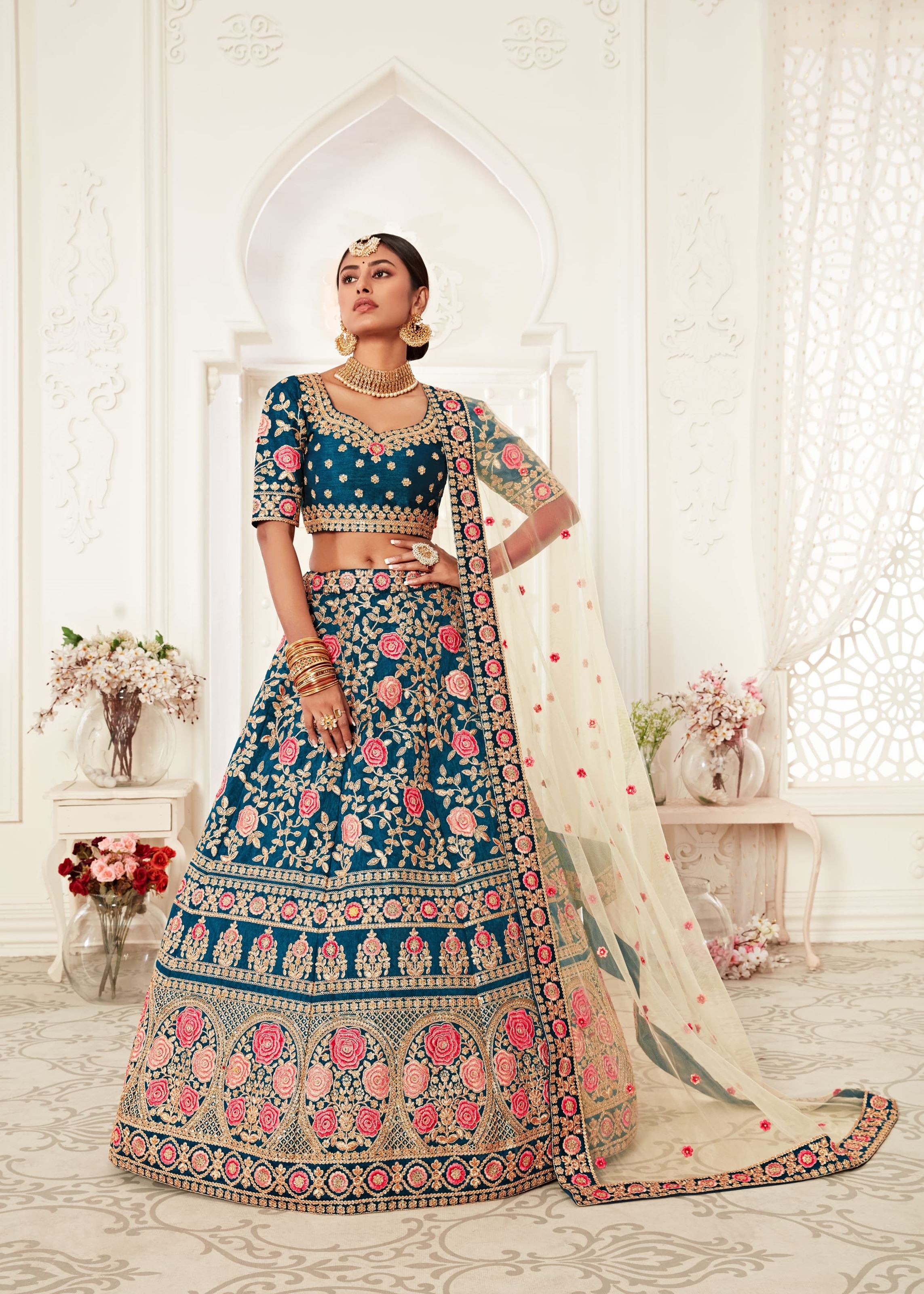 Blue Lehenga Choli With Thread, Zari, Dori And Sequins Embroidery Work