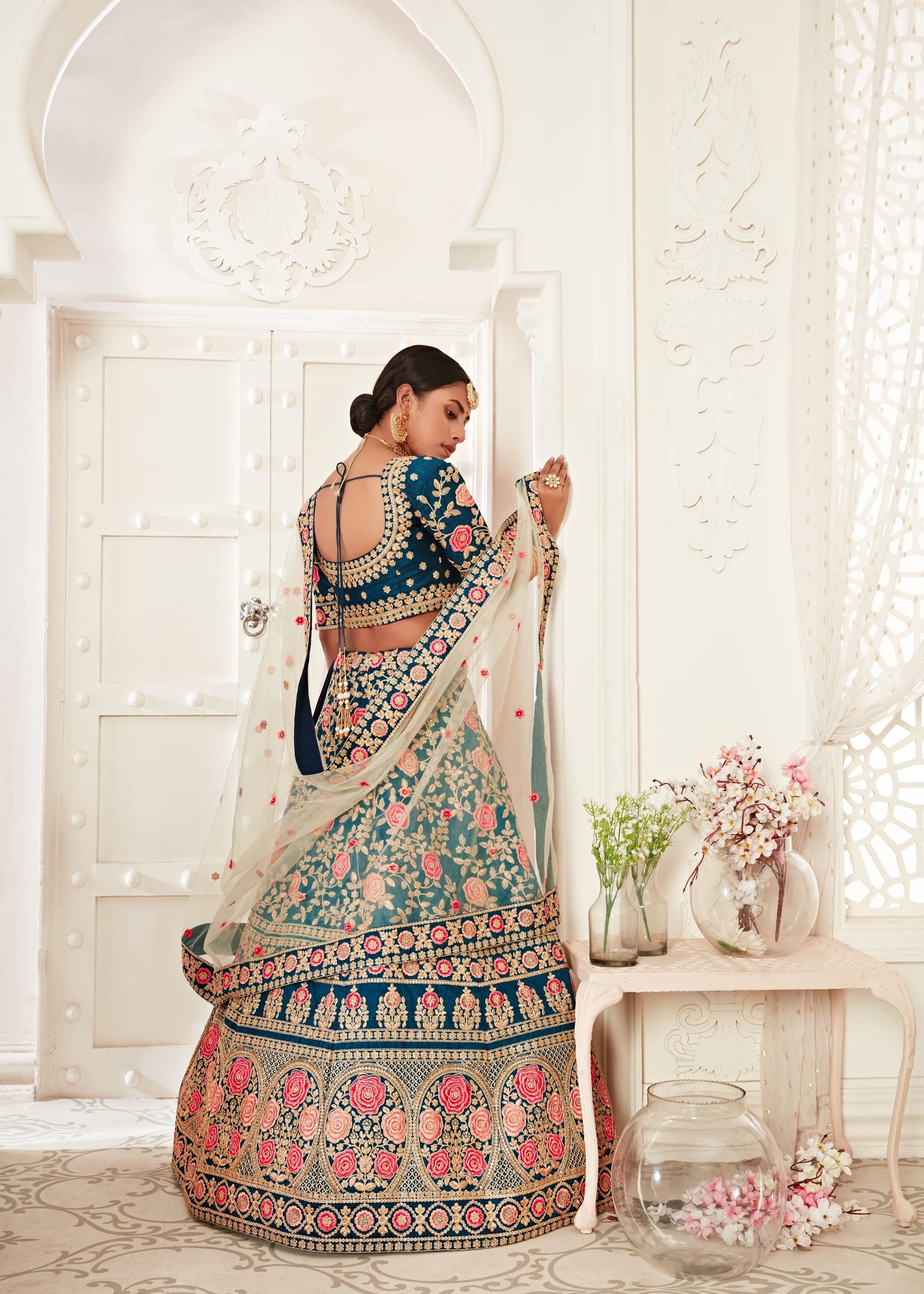 Blue Lehenga Choli With Thread, Zari, Dori And Sequins Embroidery Work